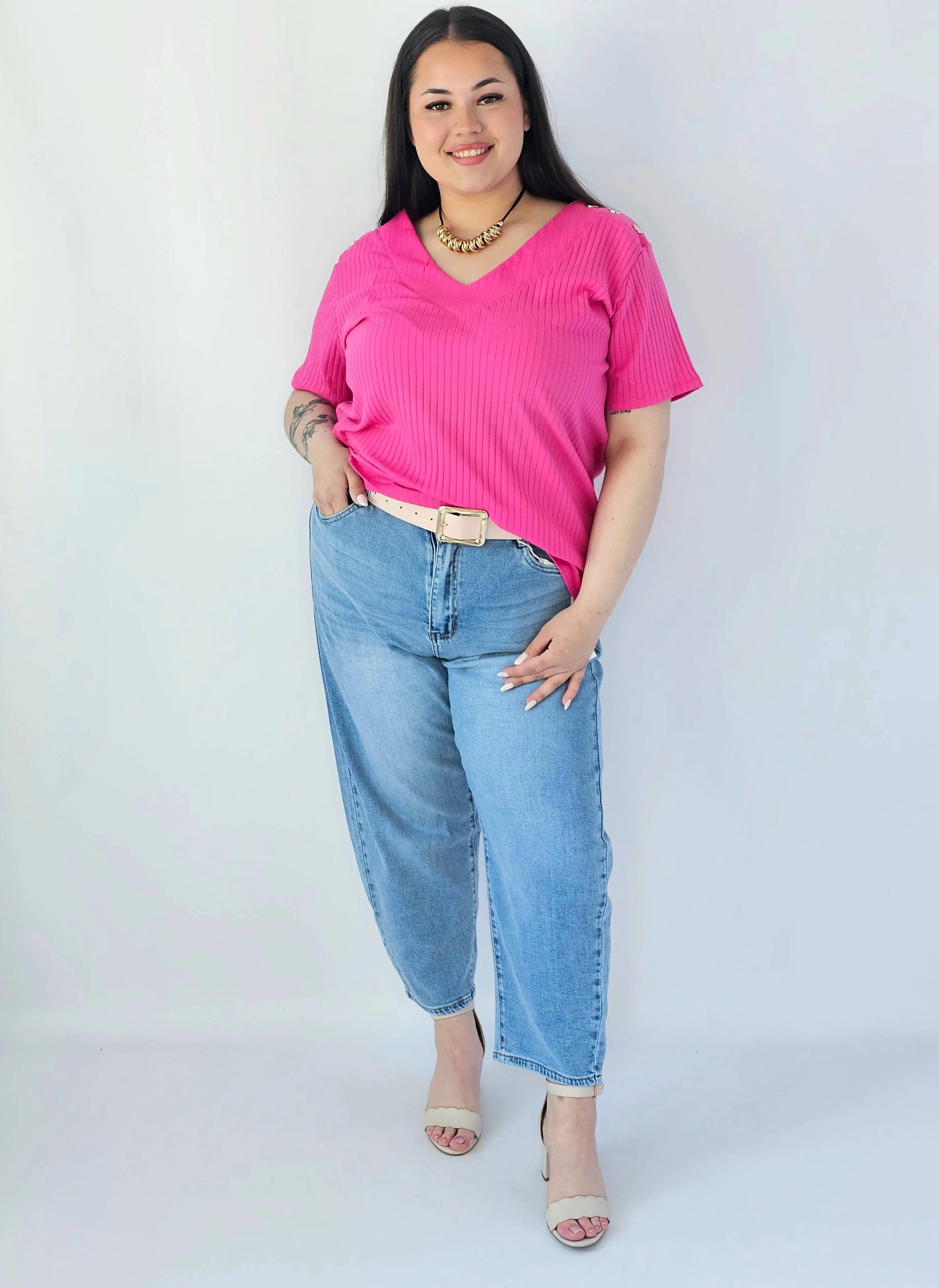 Bluzka Plus Size Z Dekoltem V I Ozdobnymi Detalami Na Ramionach Stylowa XL