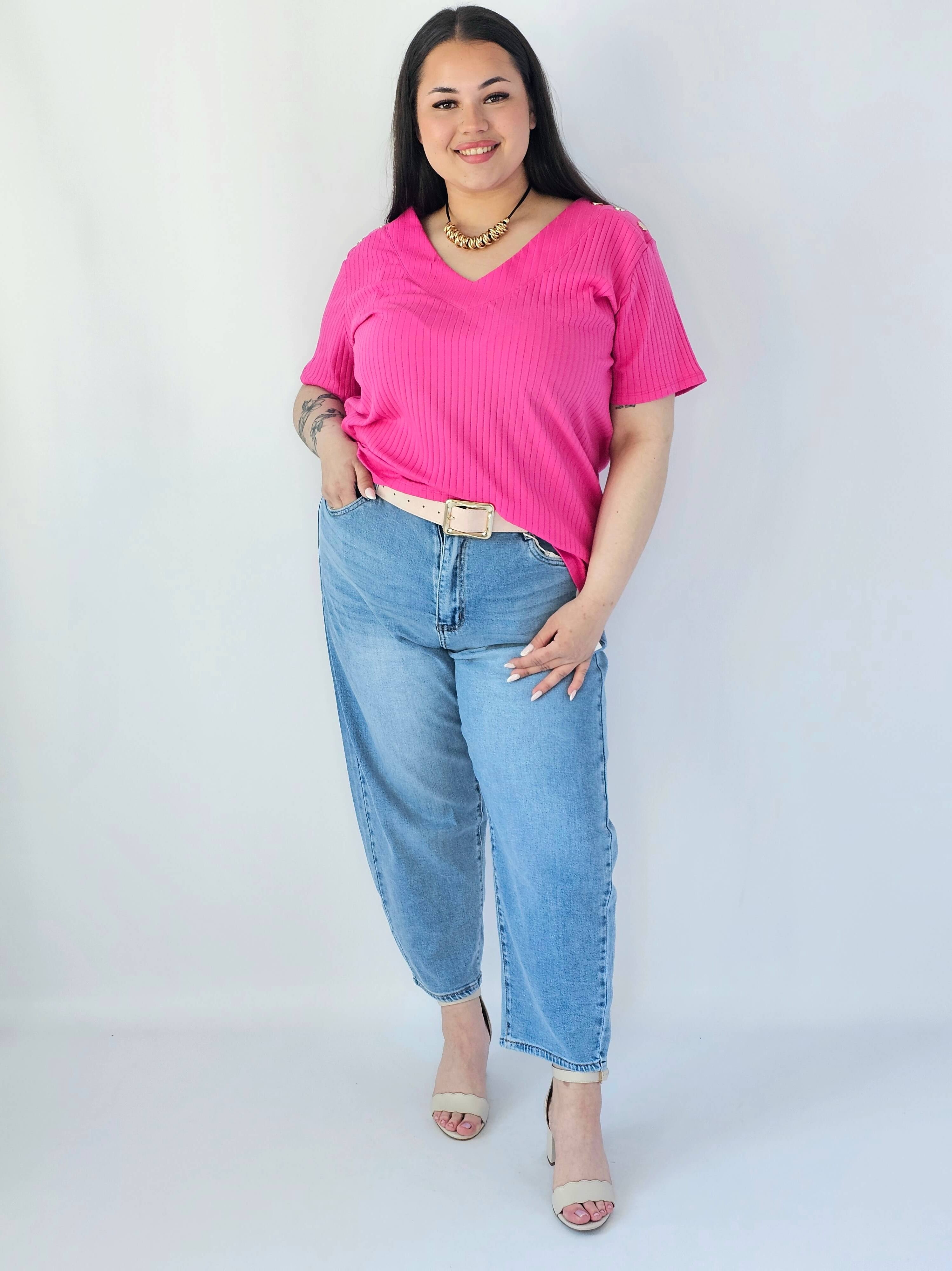 Bluzka Plus Size Z Dekoltem V I Ozdobnymi Detalami Na Ramionach Stylowa XL