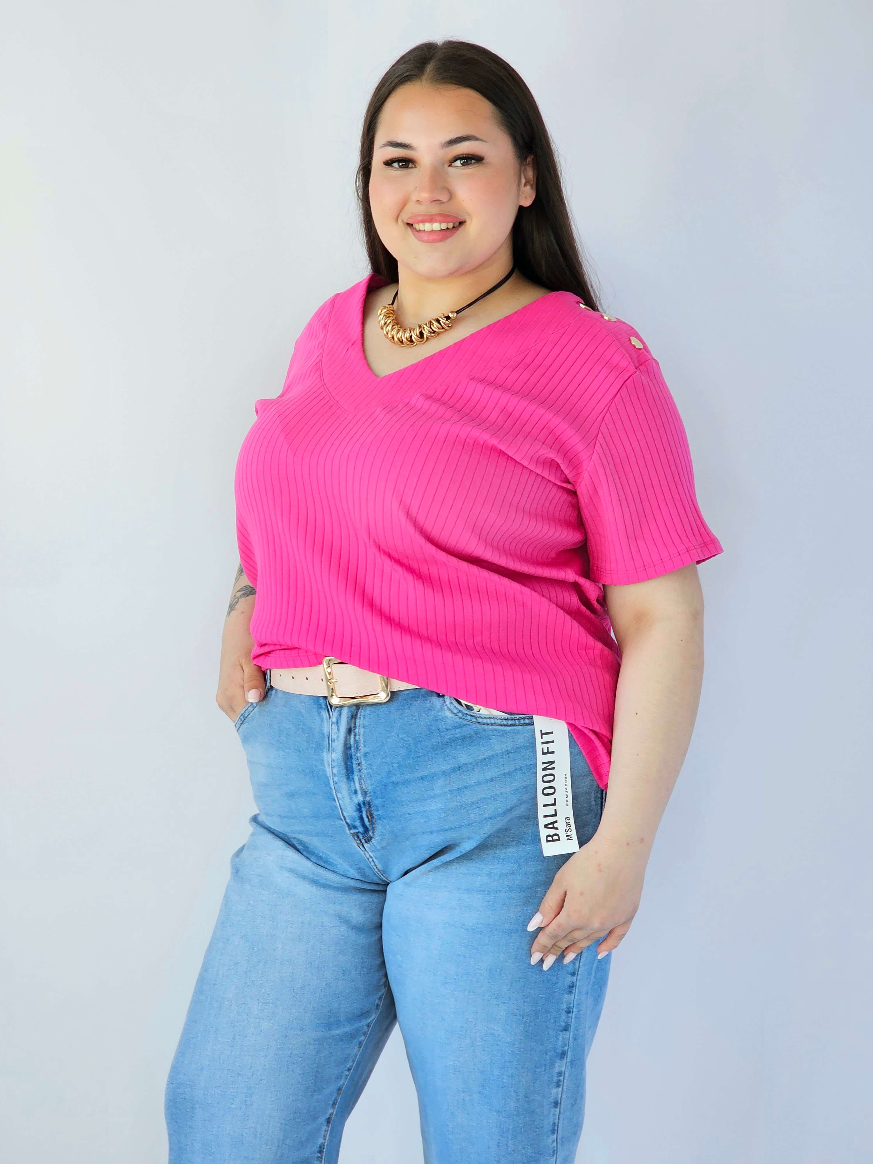 Bluzka Plus Size Z Dekoltem V I Ozdobnymi Detalami Na Ramionach Stylowa XL