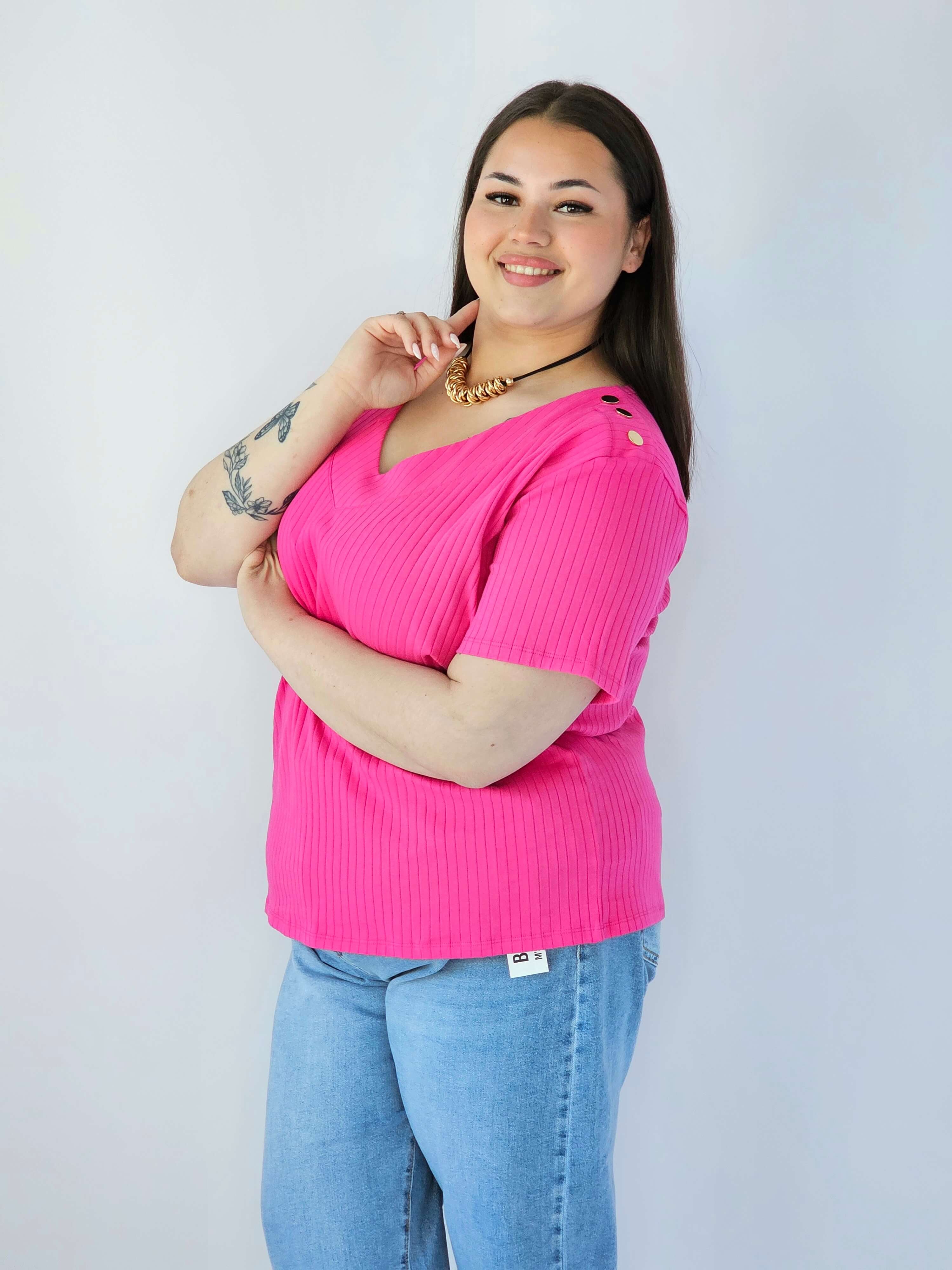 Bluzka Plus Size Z Dekoltem V I Ozdobnymi Detalami Na Ramionach Stylowa XL