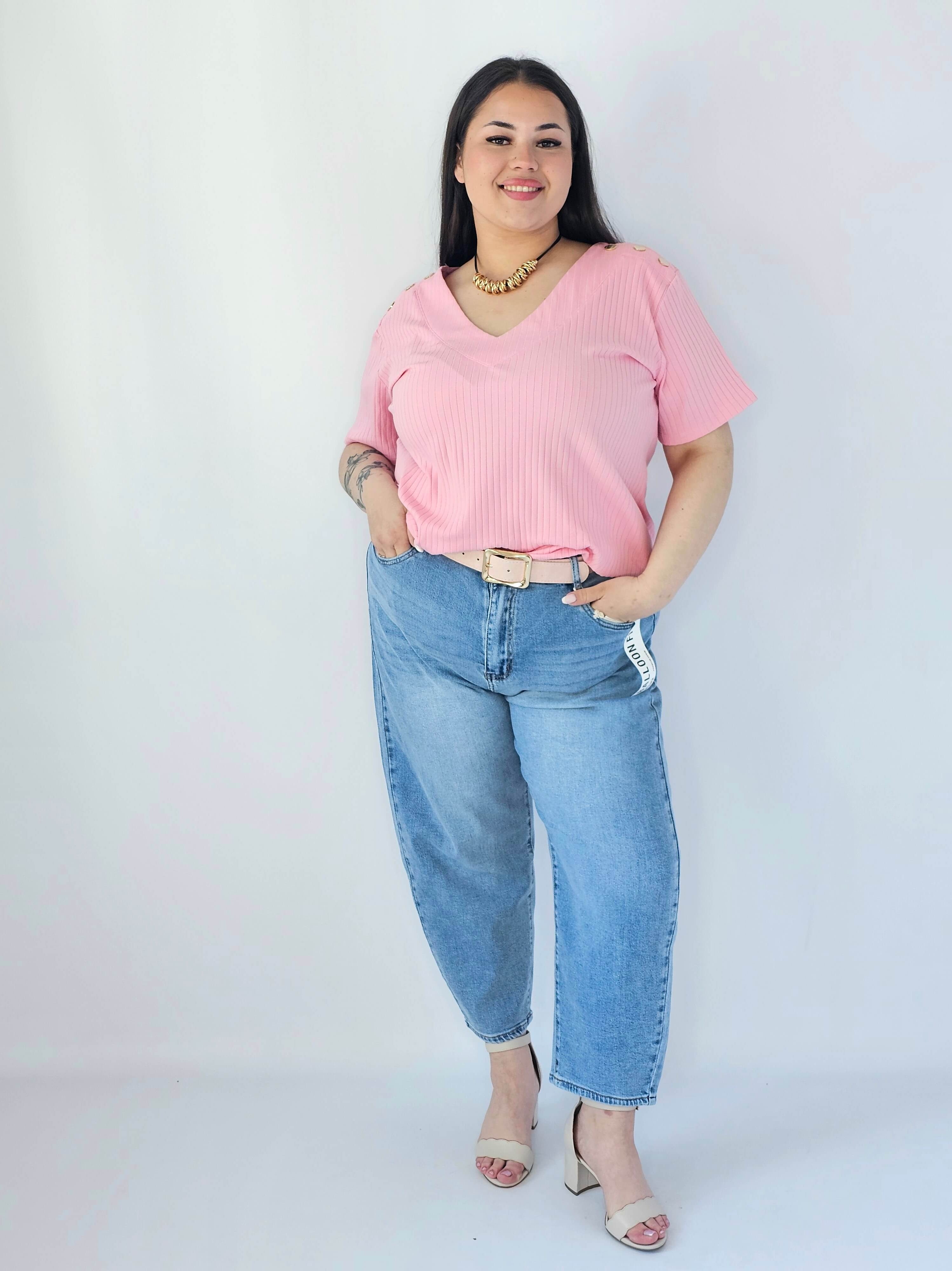 Bluzka Plus Size Z Dekoltem V I Ozdobnymi Detalami Na Ramionach Stylowa XL