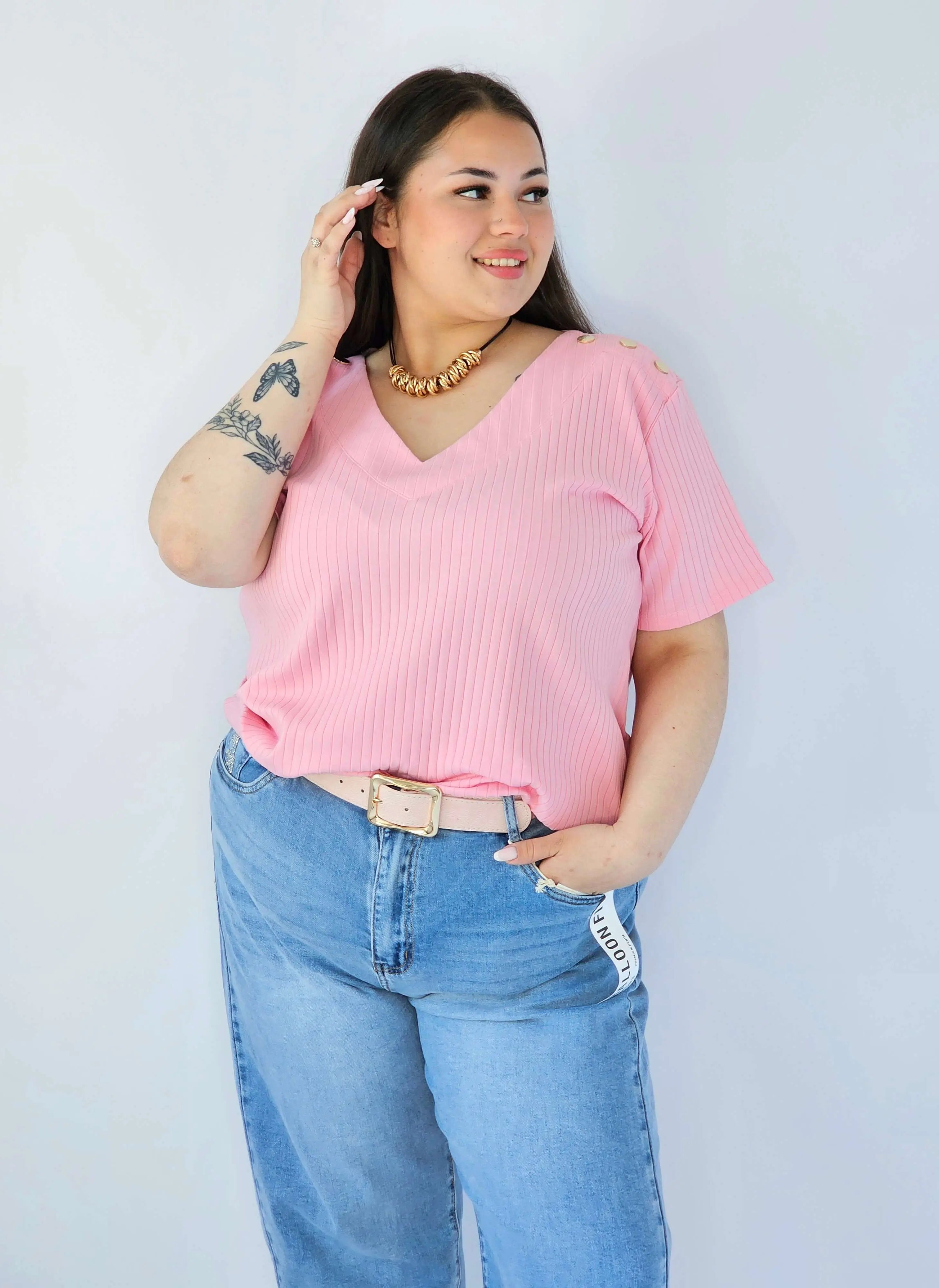 Bluzka Plus Size Z Dekoltem V I Ozdobnymi Detalami Na Ramionach Stylowa XL