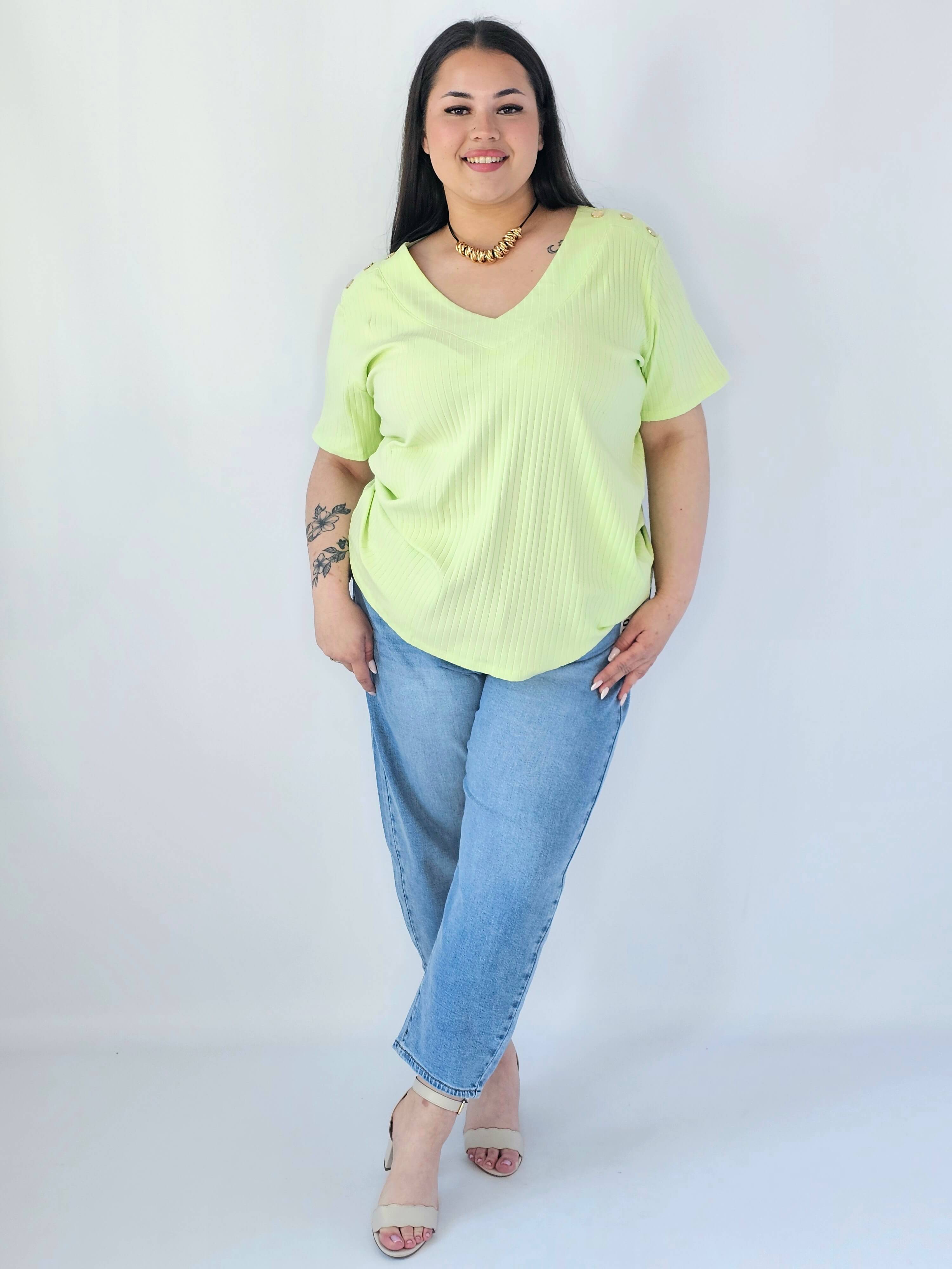 Bluzka Plus Size Z Dekoltem V I Ozdobnymi Detalami Na Ramionach Stylowa XL