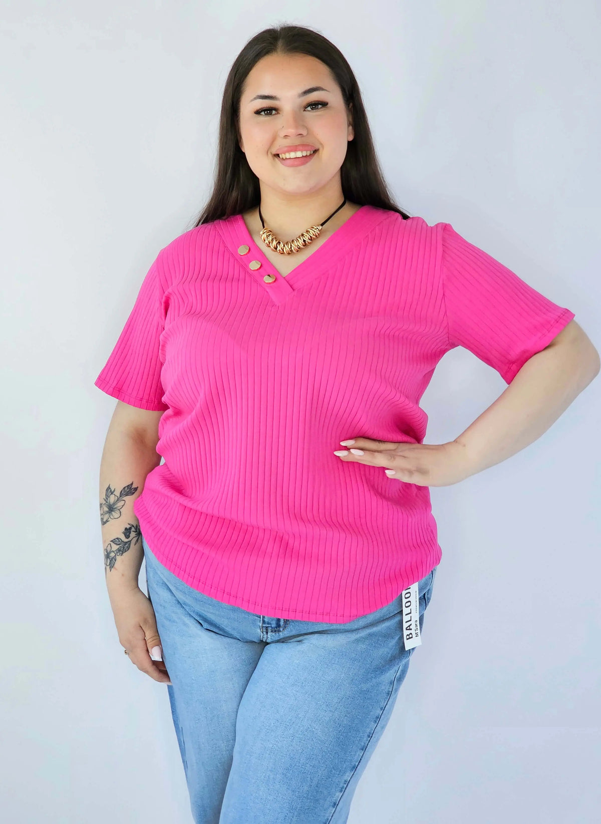 Bluzka Plus Size Z Dekoltem V I Ozdobnymi Guzikami Stylowa XL