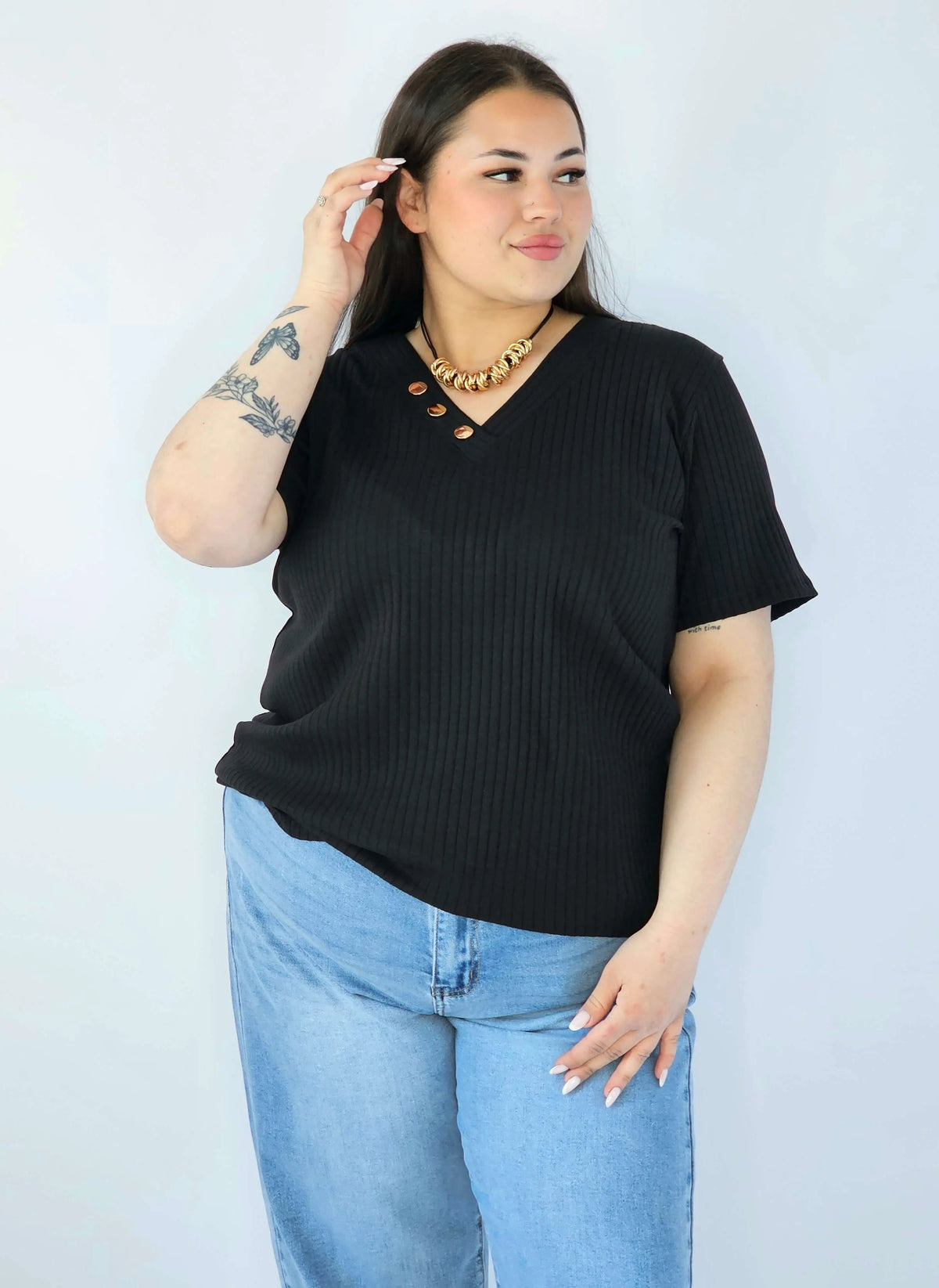 Bluzka Plus Size Z Dekoltem V I Ozdobnymi Guzikami Stylowa XL