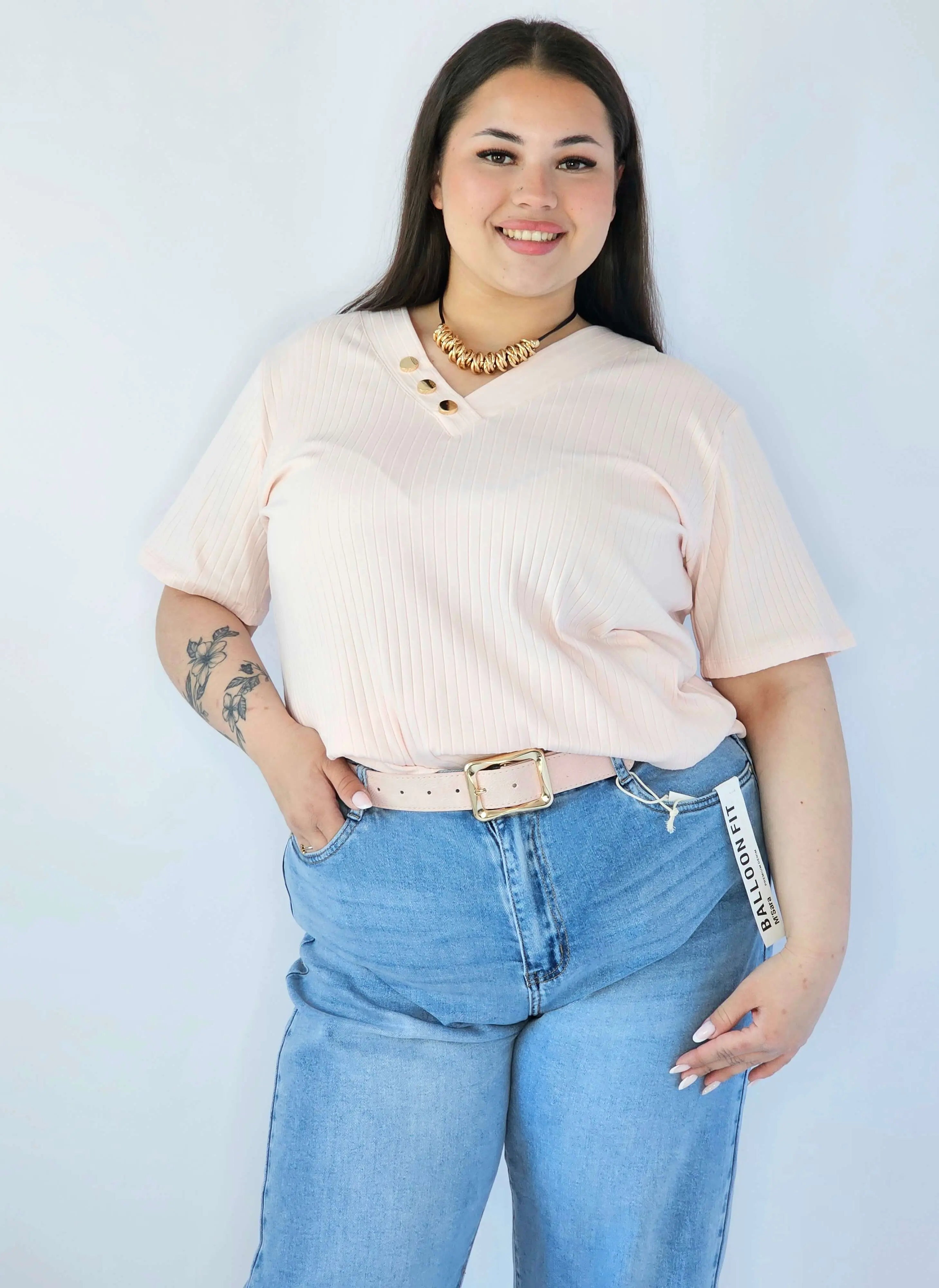 Bluzka Plus Size Z Dekoltem V I Ozdobnymi Guzikami Stylowa XL