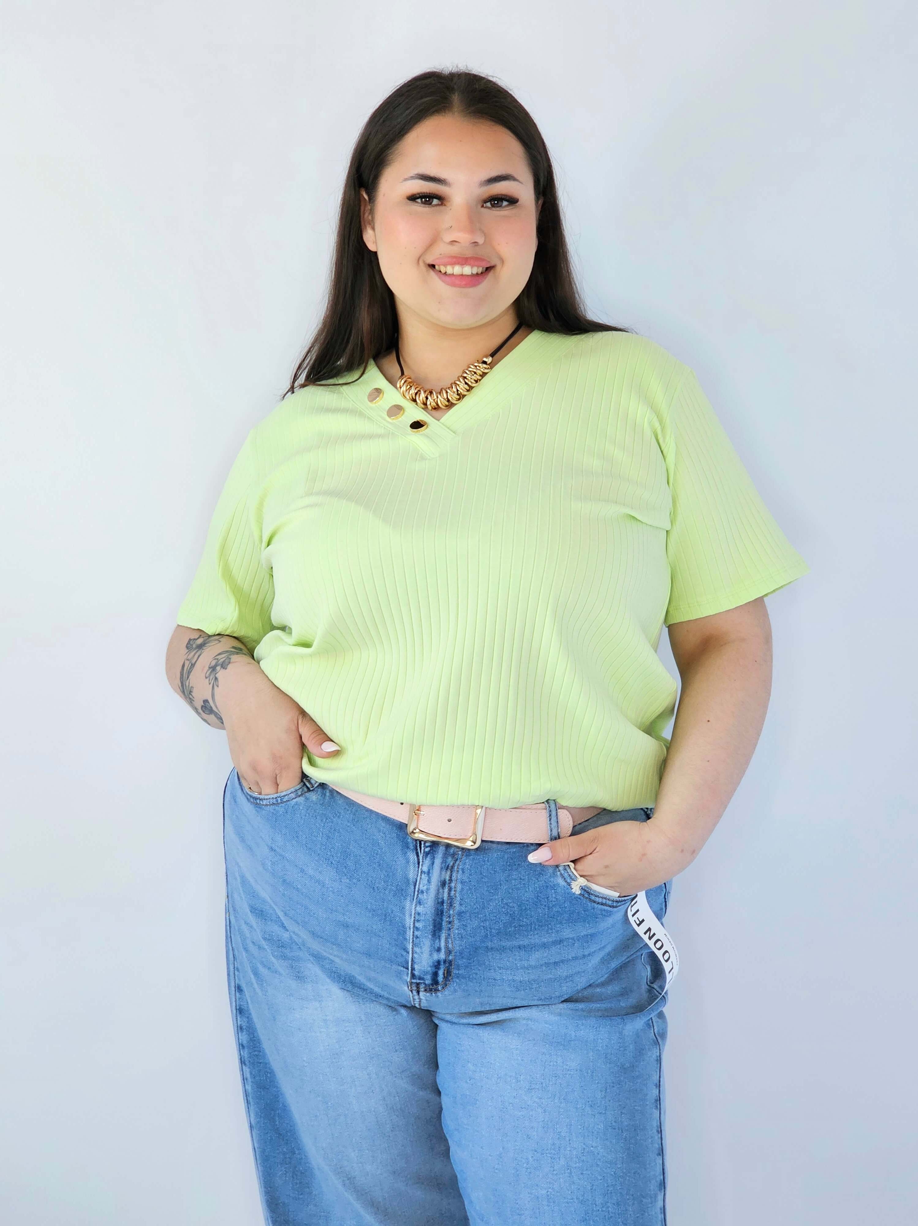 Bluzka Plus Size Z Dekoltem V I Ozdobnymi Guzikami Stylowa XL