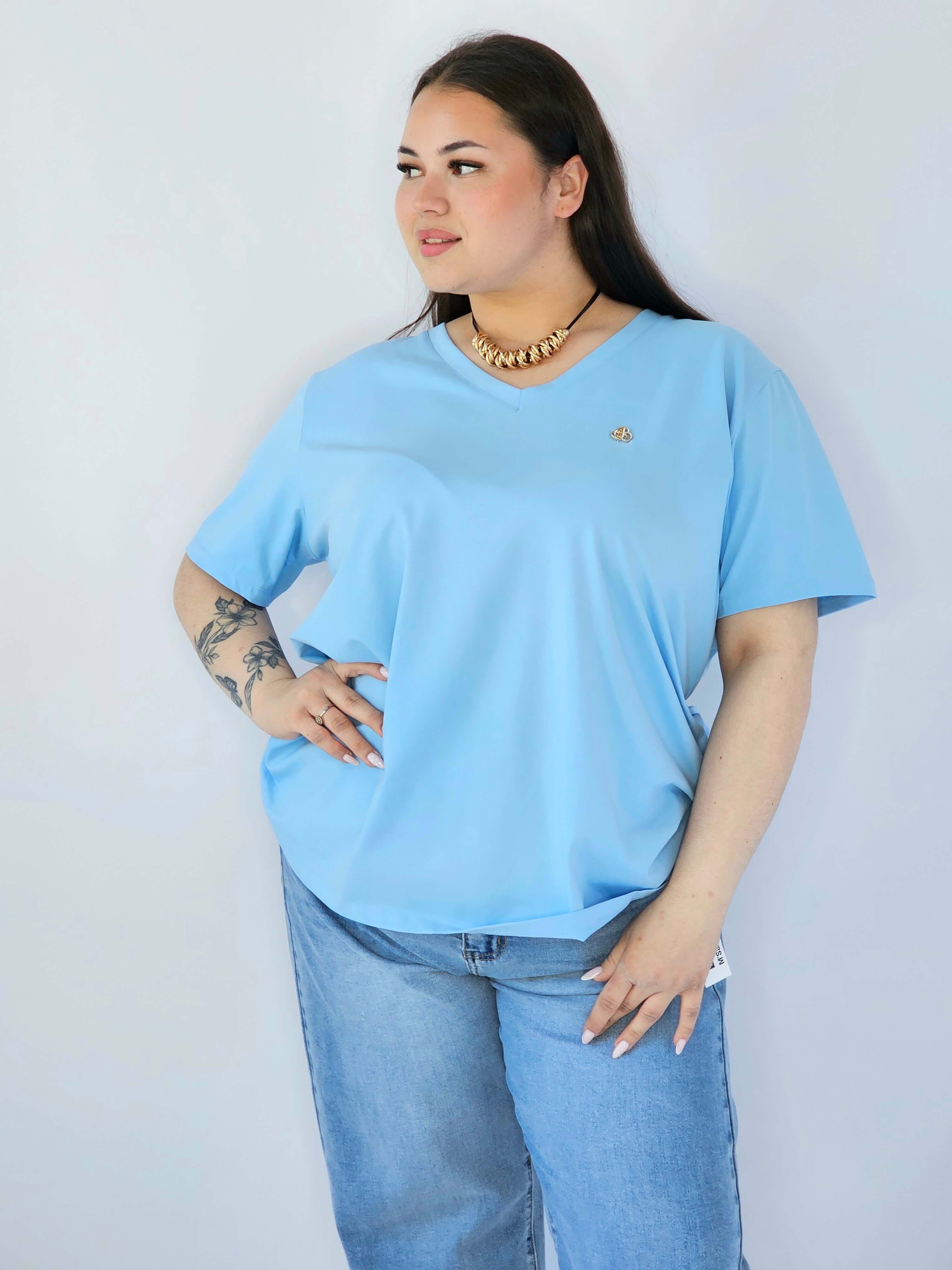 Bluzka Plus Size Z Dekoltem V I Subtelną Ozdobą Stylowa XL