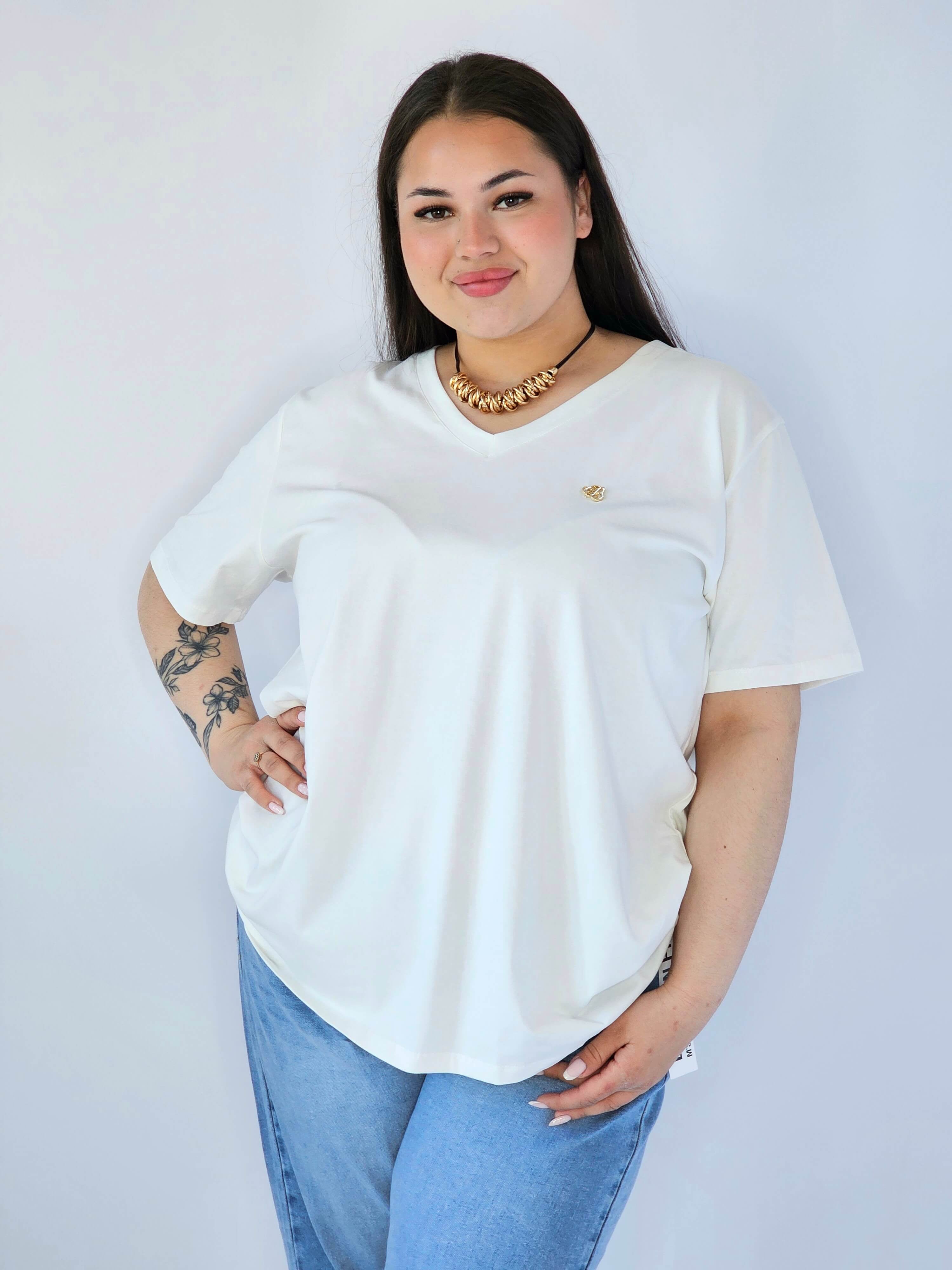 Bluzka Plus Size Z Dekoltem V I Subtelną Ozdobą Stylowa XL