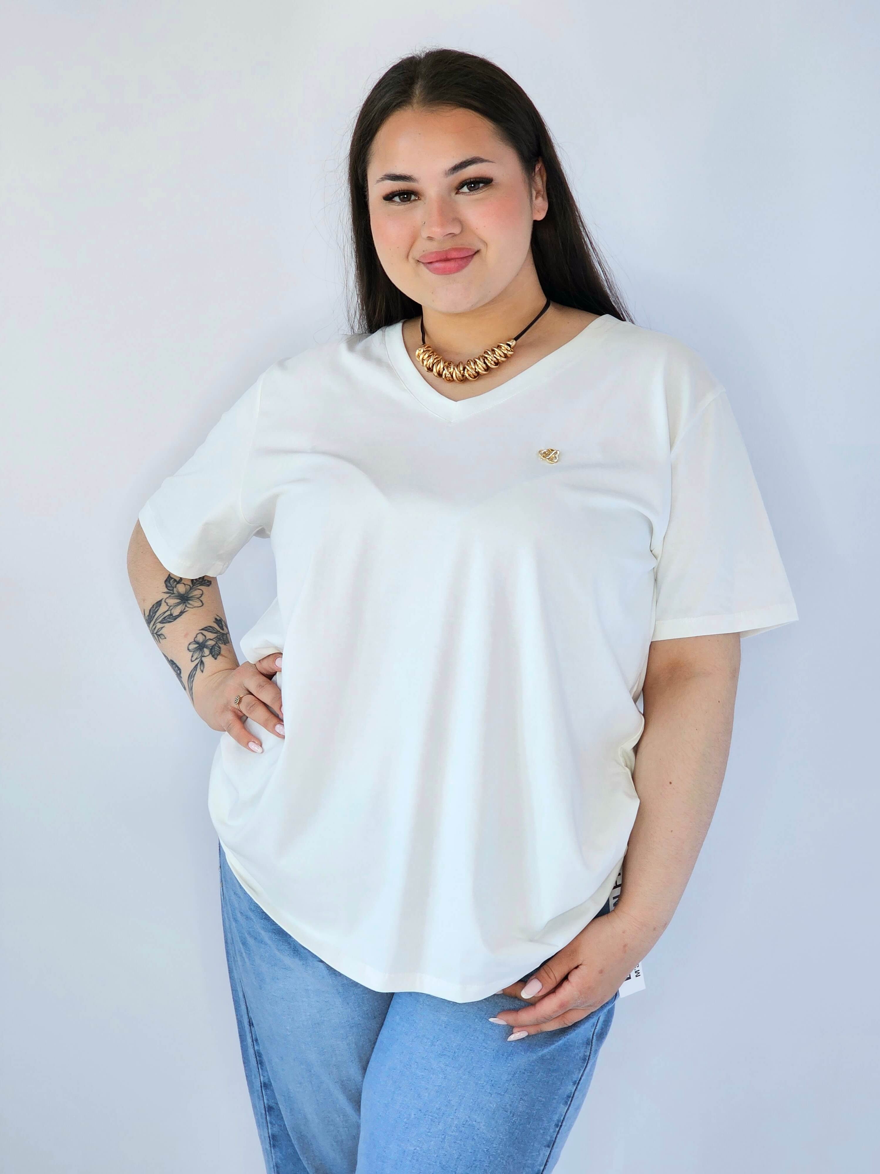 Bluzka Plus Size Z Dekoltem V I Subtelną Ozdobą Stylowa XL