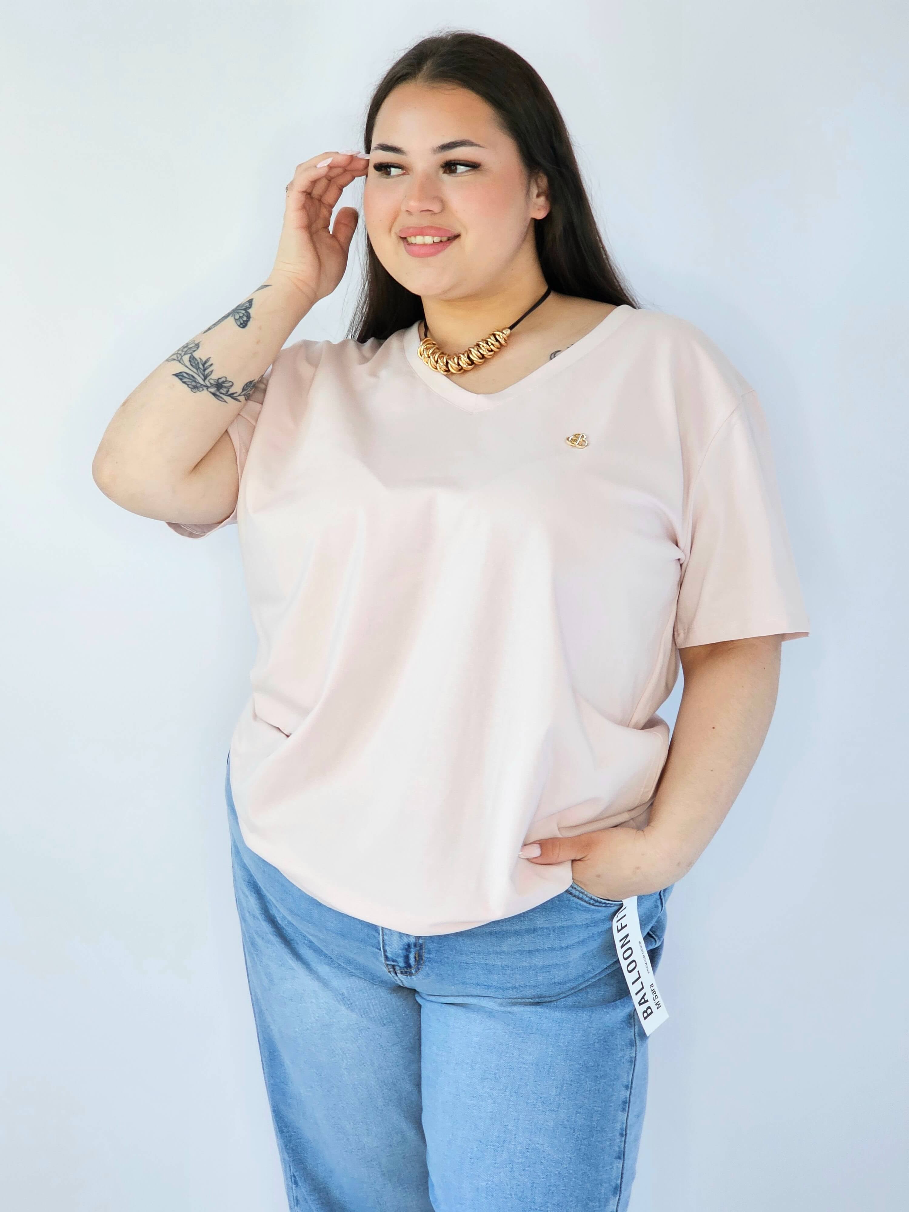 Bluzka Plus Size Z Dekoltem V I Subtelną Ozdobą Stylowa XL