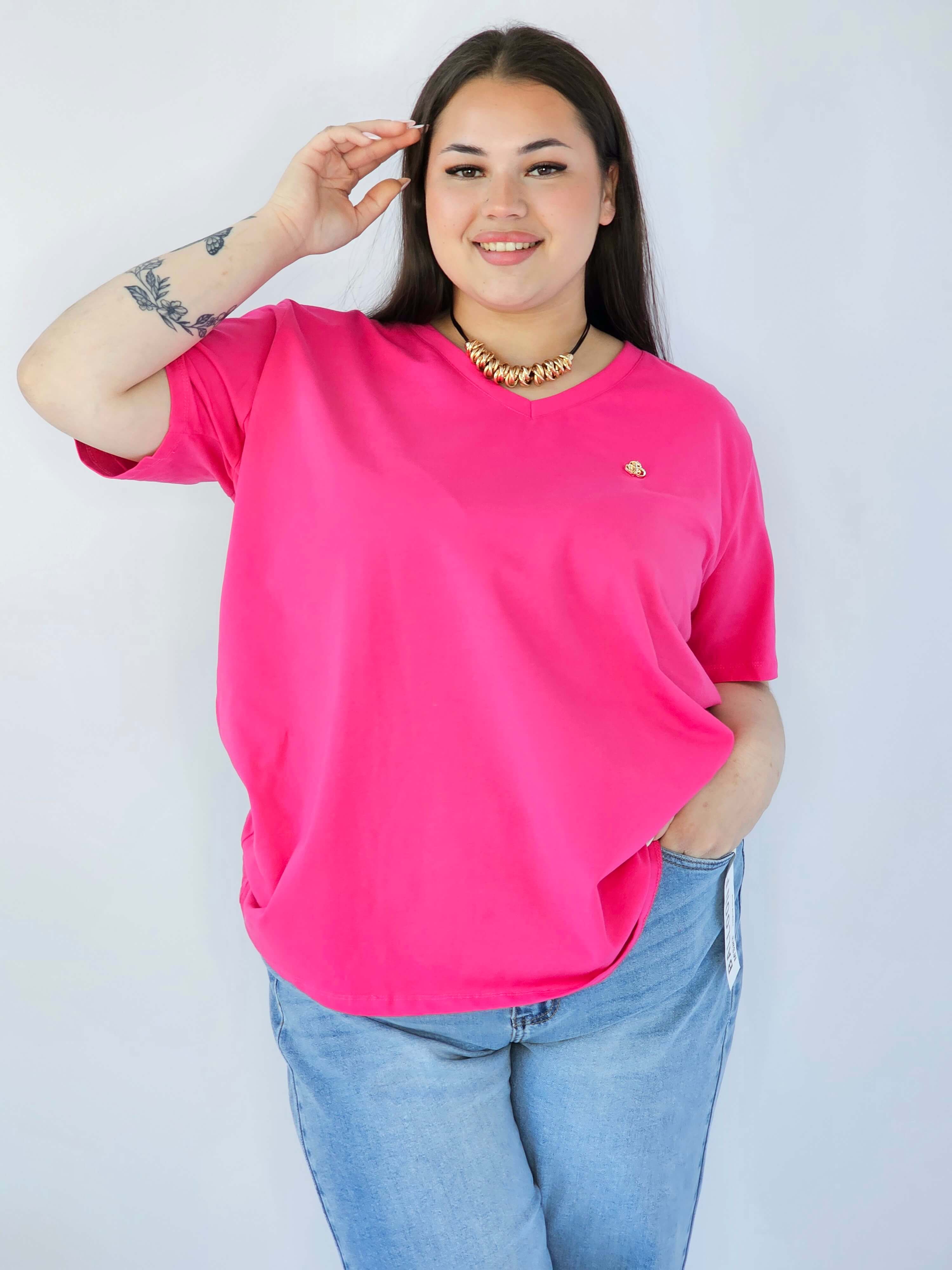 Bluzka Plus Size Z Dekoltem V I Subtelną Ozdobą Stylowa XL