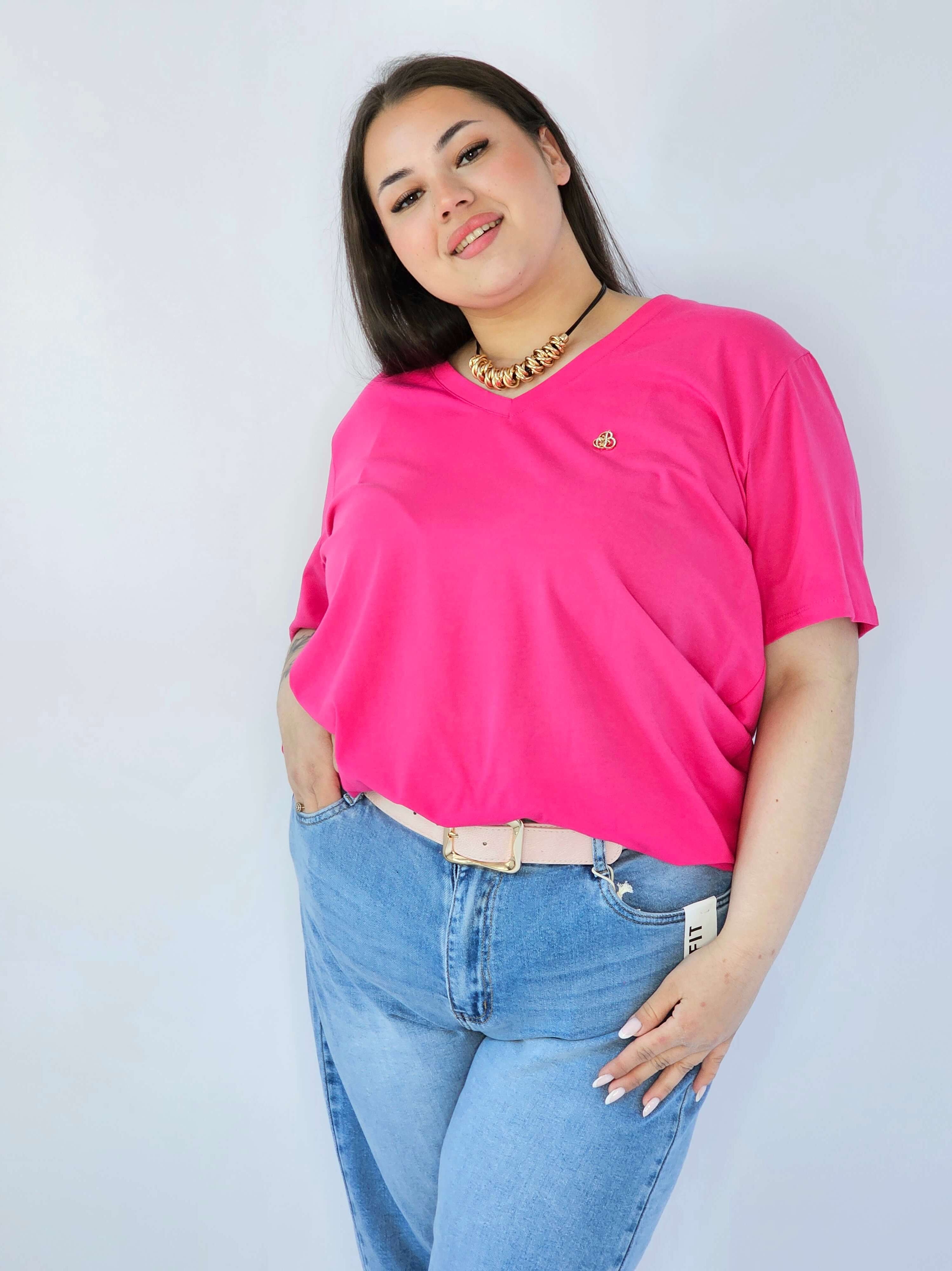 Bluzka Plus Size Z Dekoltem V I Subtelną Ozdobą Stylowa XL