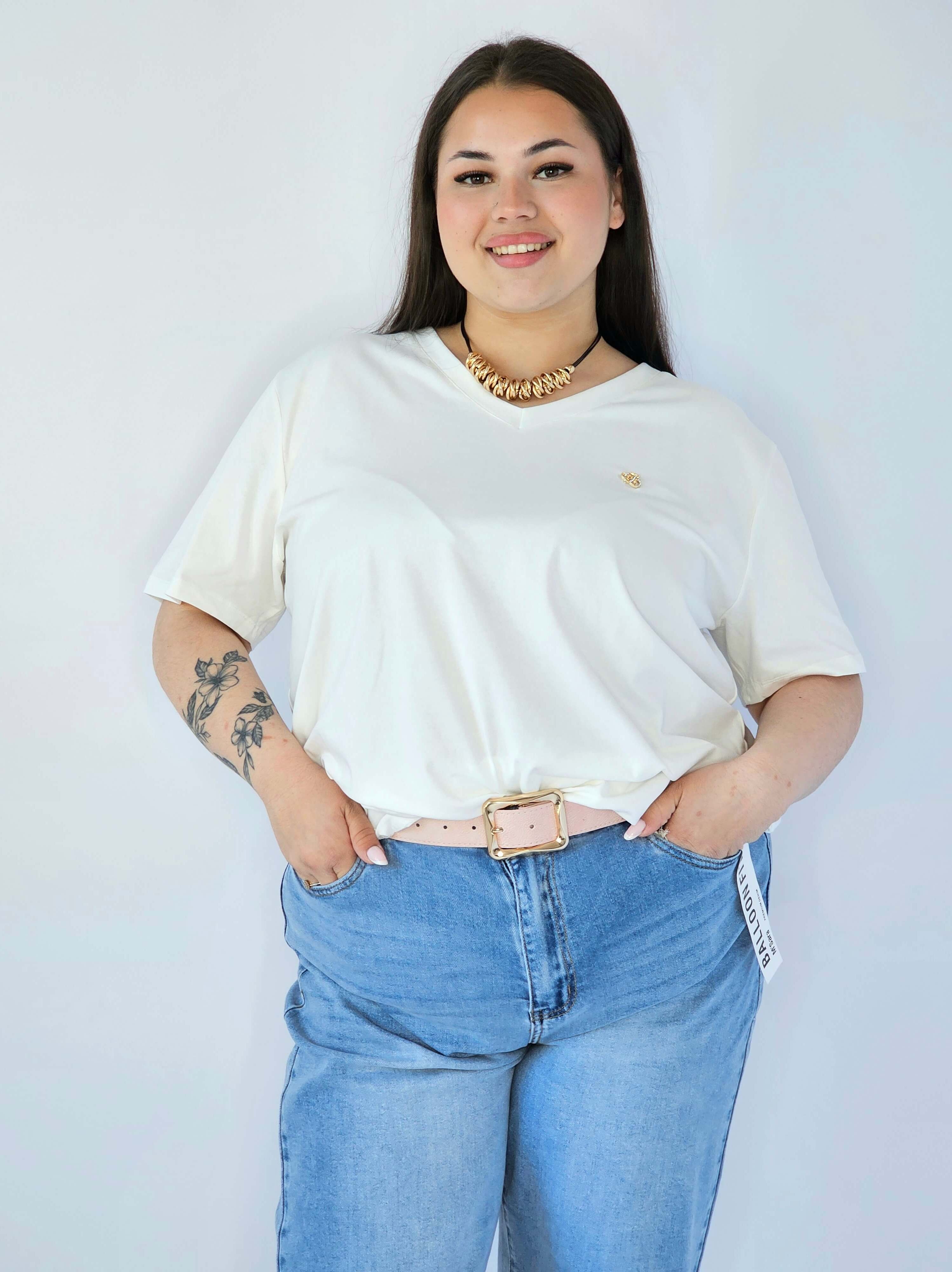 Bluzka Plus Size Z Dekoltem V I Subtelną Ozdobą Stylowa XL