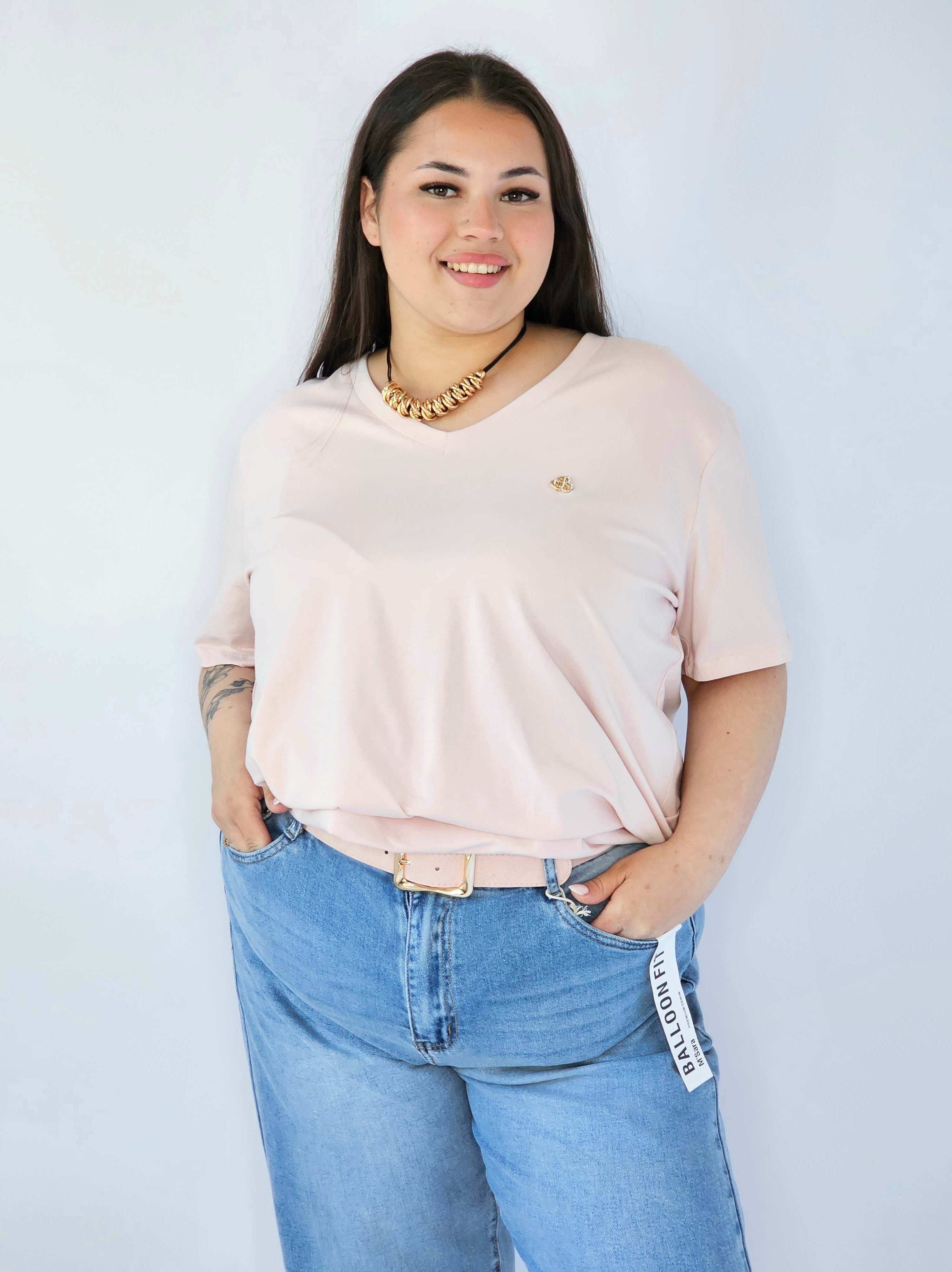 Bluzka Plus Size Z Dekoltem V I Subtelną Ozdobą Stylowa XL