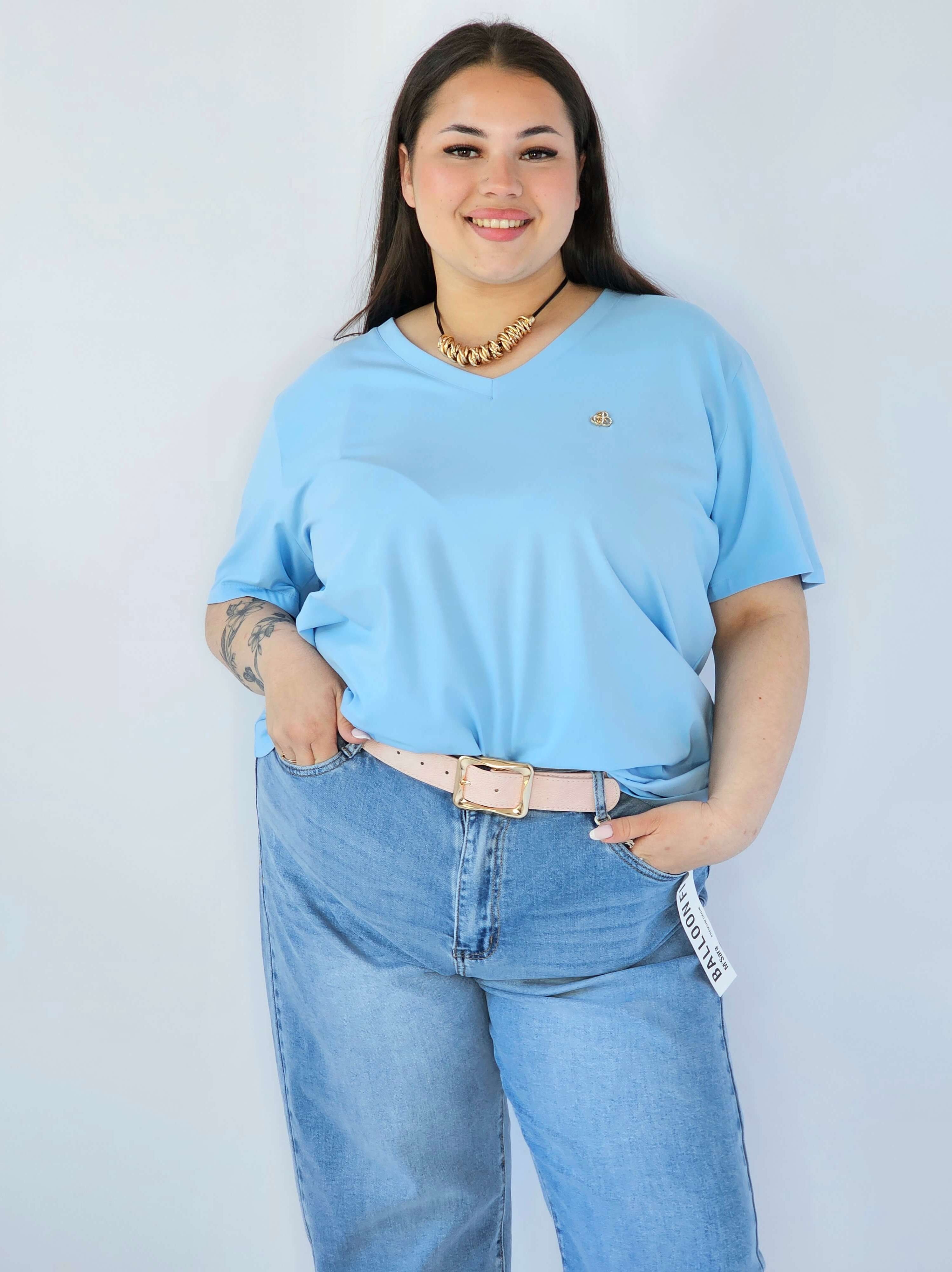 Bluzka Plus Size Z Dekoltem V I Subtelną Ozdobą Stylowa XL