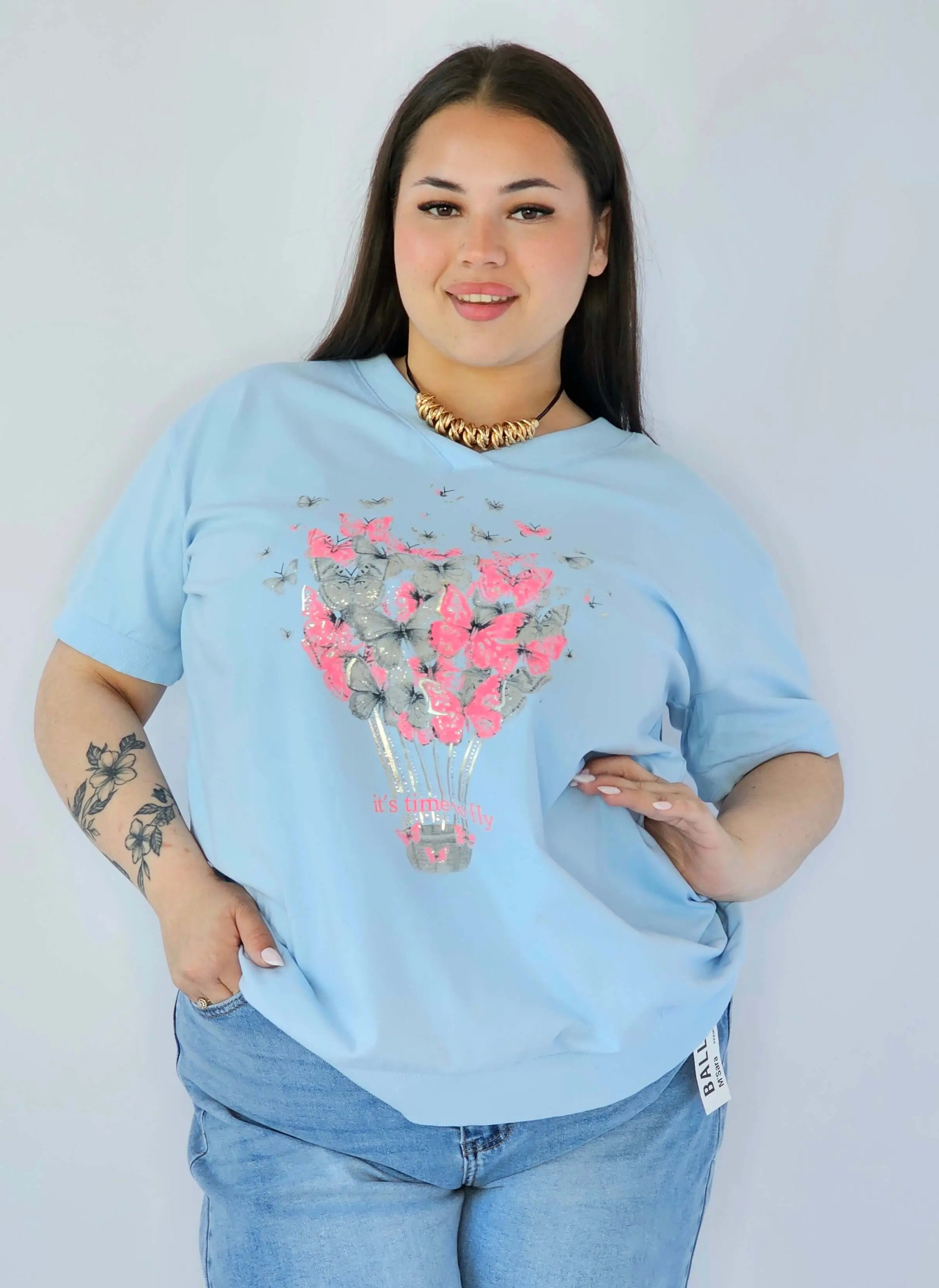 Bluzka Plus Size Z Dekoracyjnym Nadrukiem I Dekoltem V Stylowa XL