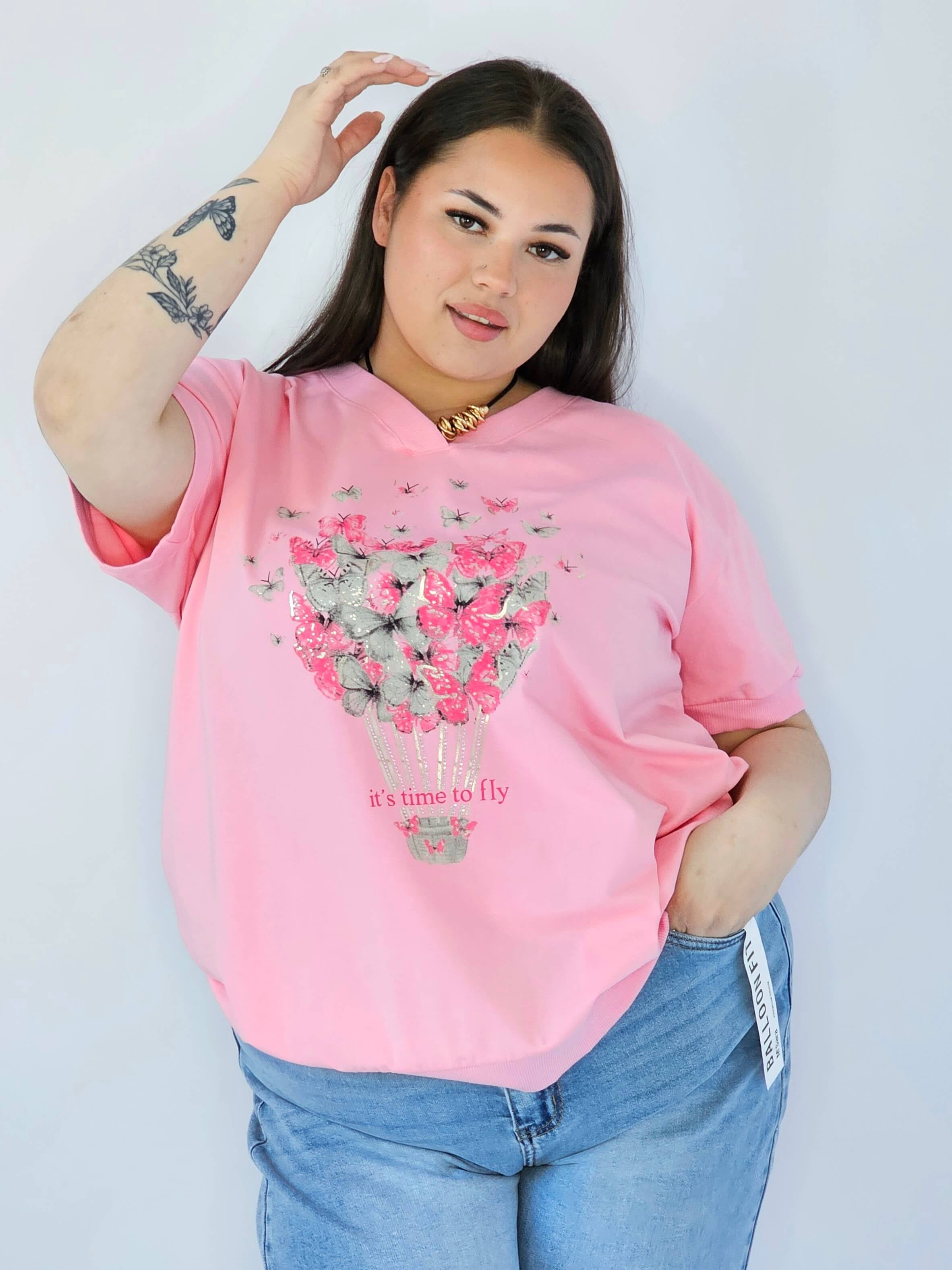 Bluzka Plus Size Z Dekoracyjnym Nadrukiem I Dekoltem V Stylowa XL