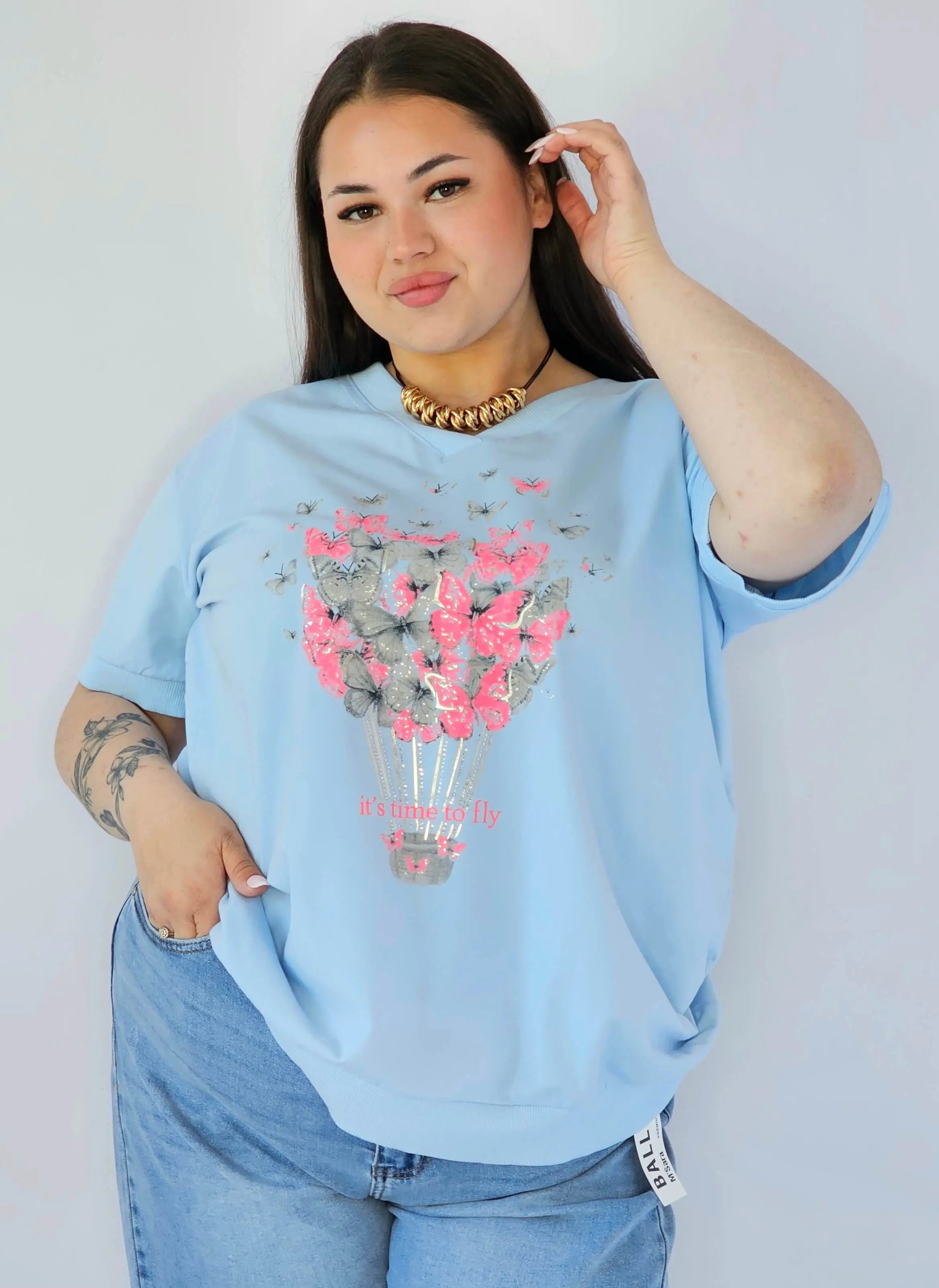 Bluzka Plus Size Z Dekoracyjnym Nadrukiem I Dekoltem V Stylowa XL