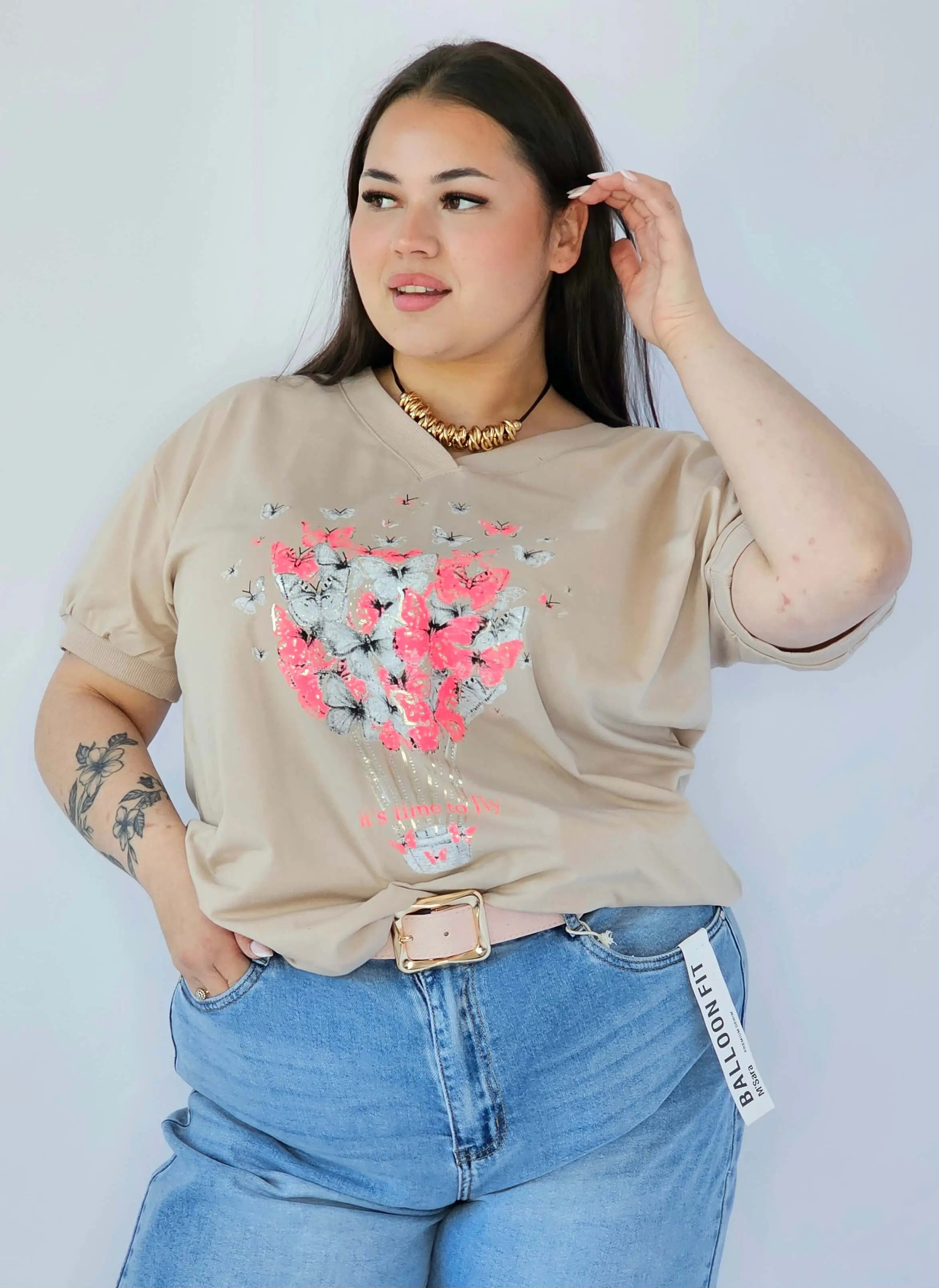 Bluzka Plus Size Z Dekoracyjnym Nadrukiem I Dekoltem V Stylowa XL