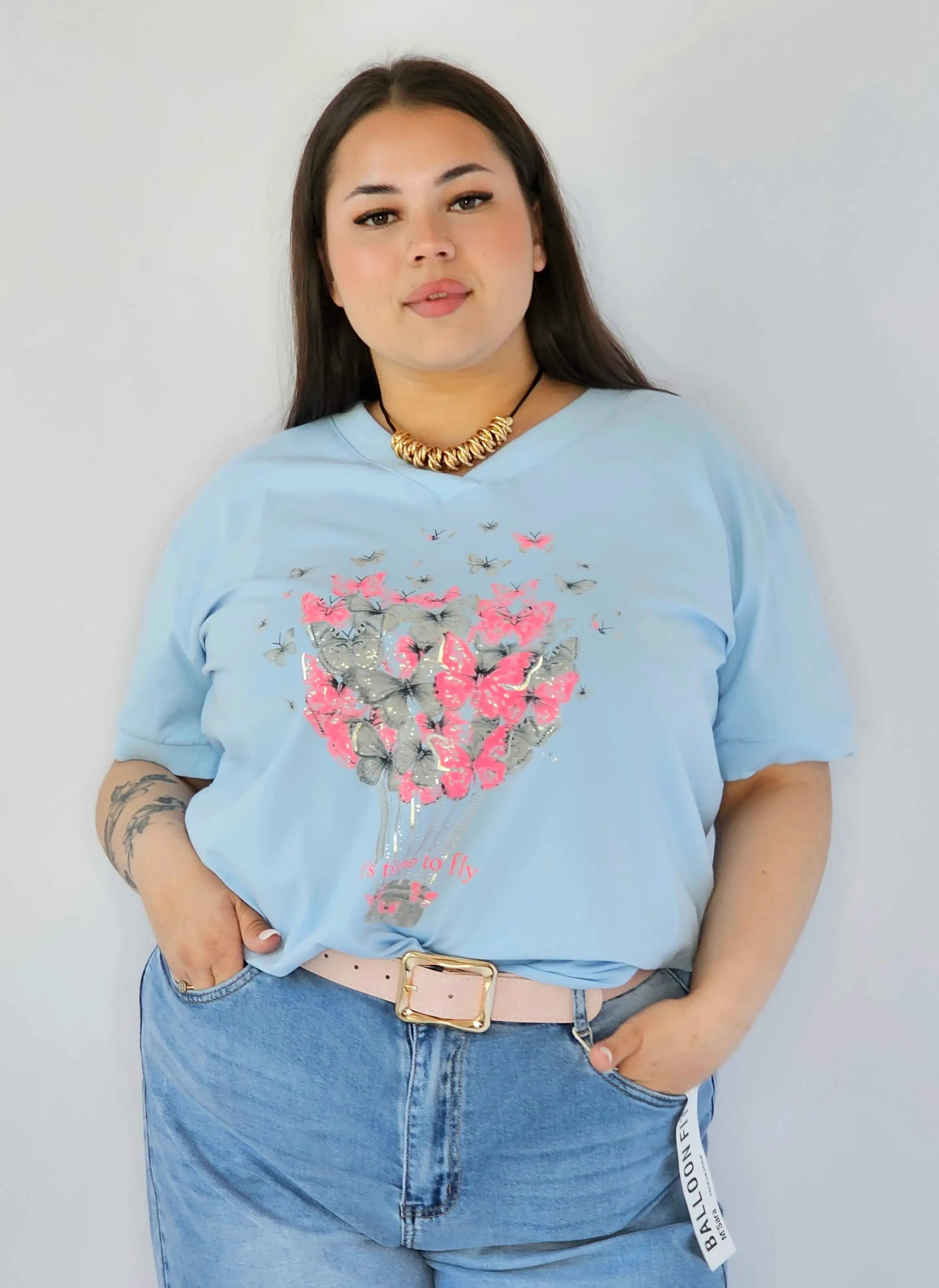 Bluzka Plus Size Z Dekoracyjnym Nadrukiem I Dekoltem V Stylowa XL