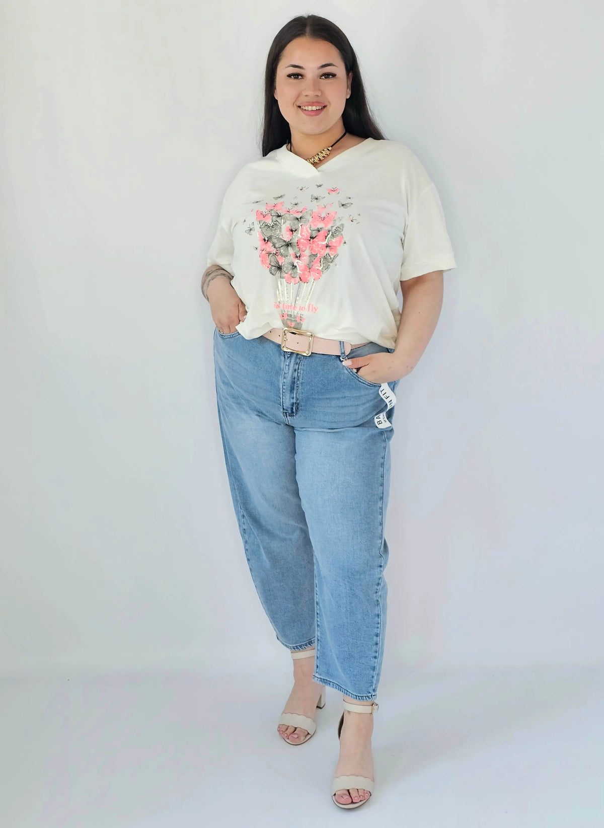 Bluzka Plus Size Z Dekoracyjnym Nadrukiem I Dekoltem V Stylowa XL