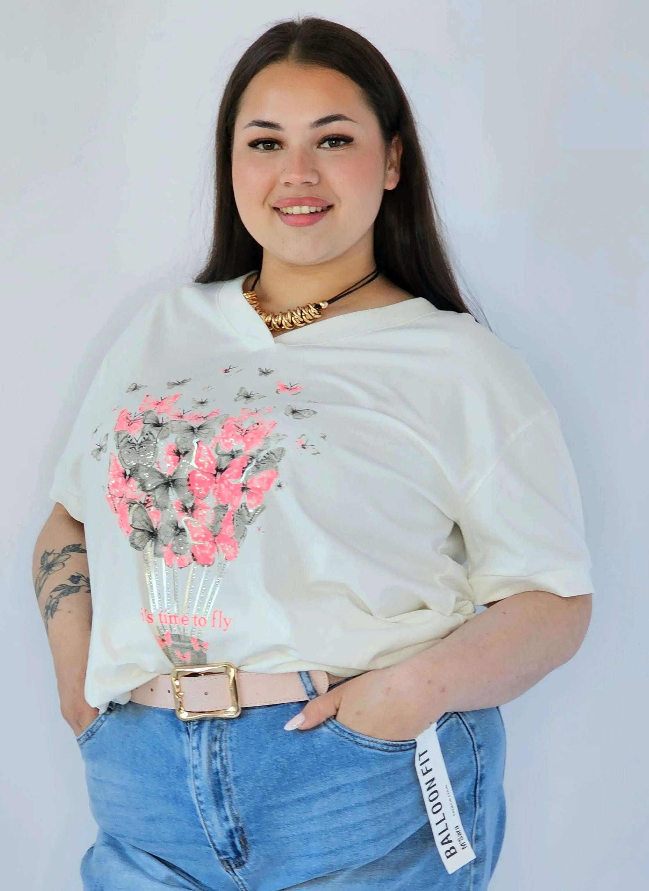Bluzka Plus Size Z Dekoracyjnym Nadrukiem I Dekoltem V Stylowa XL