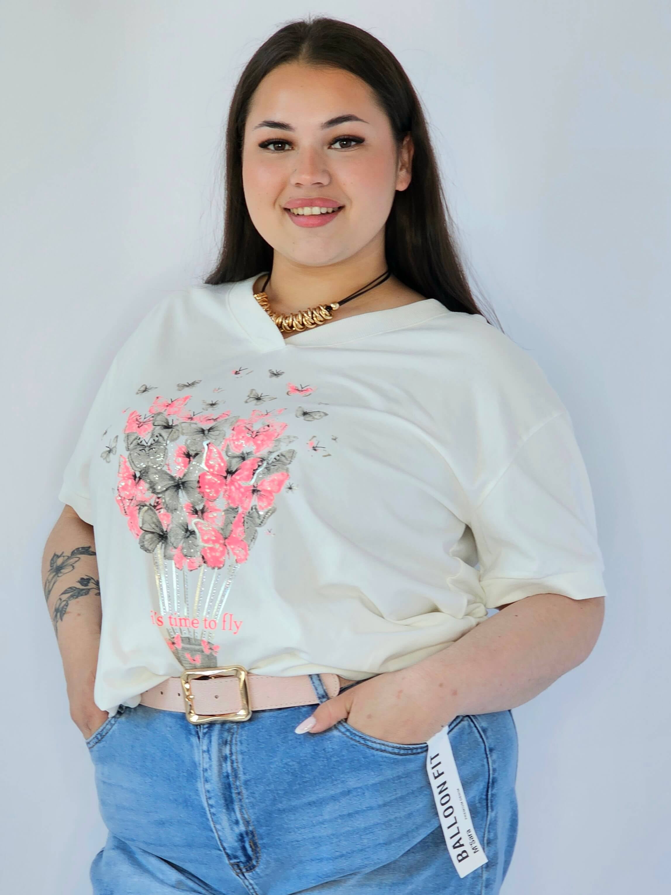 Bluzka Plus Size Z Dekoracyjnym Nadrukiem I Dekoltem V Stylowa XL