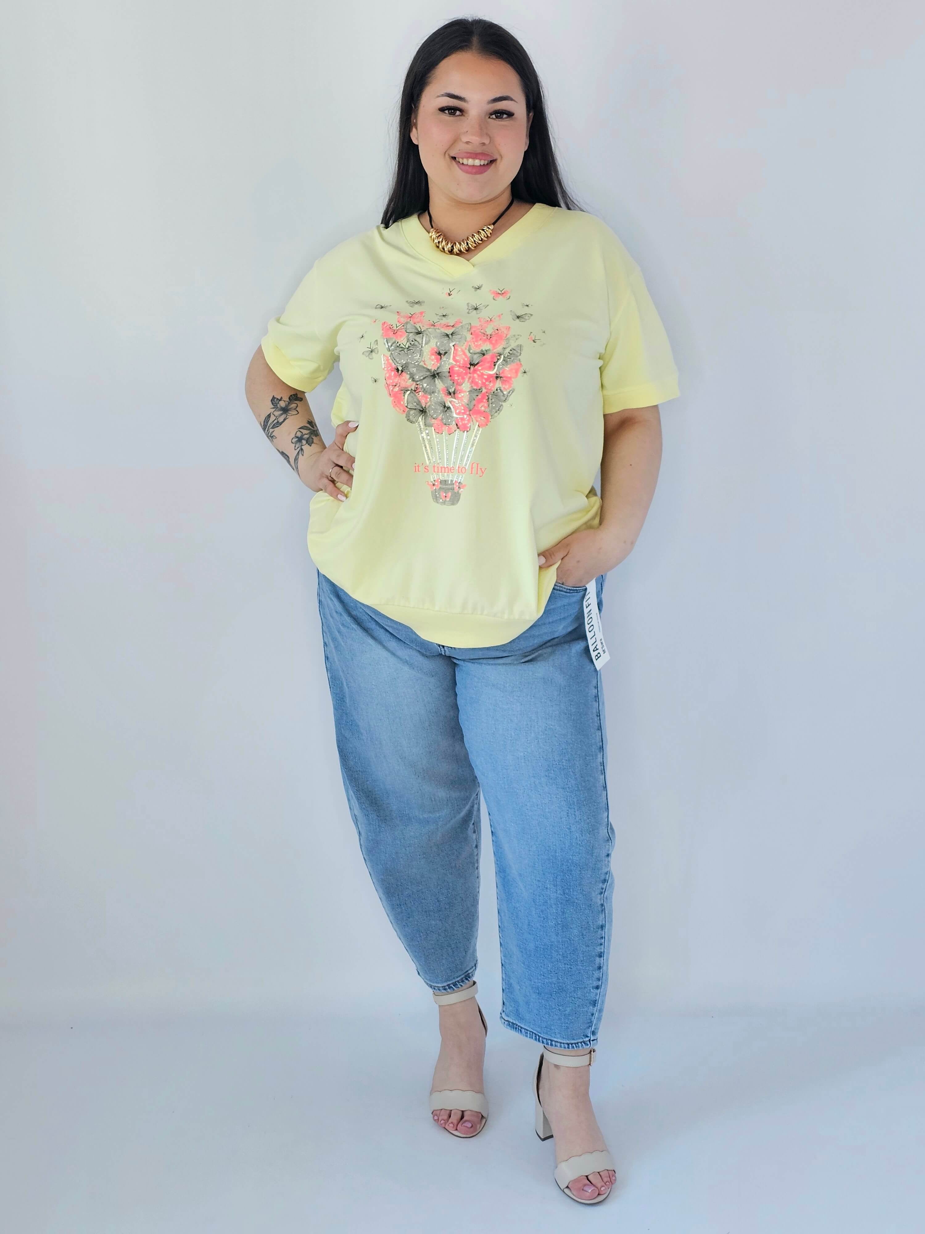 Bluzka Plus Size Z Dekoracyjnym Nadrukiem I Dekoltem V Stylowa XL