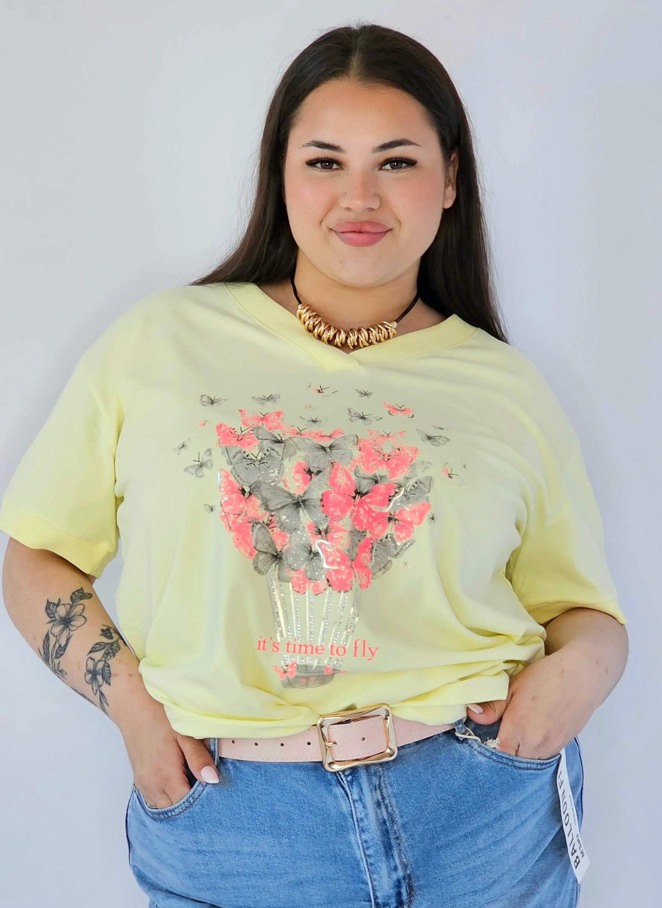 Bluzka Plus Size Z Dekoracyjnym Nadrukiem I Dekoltem V Stylowa XL