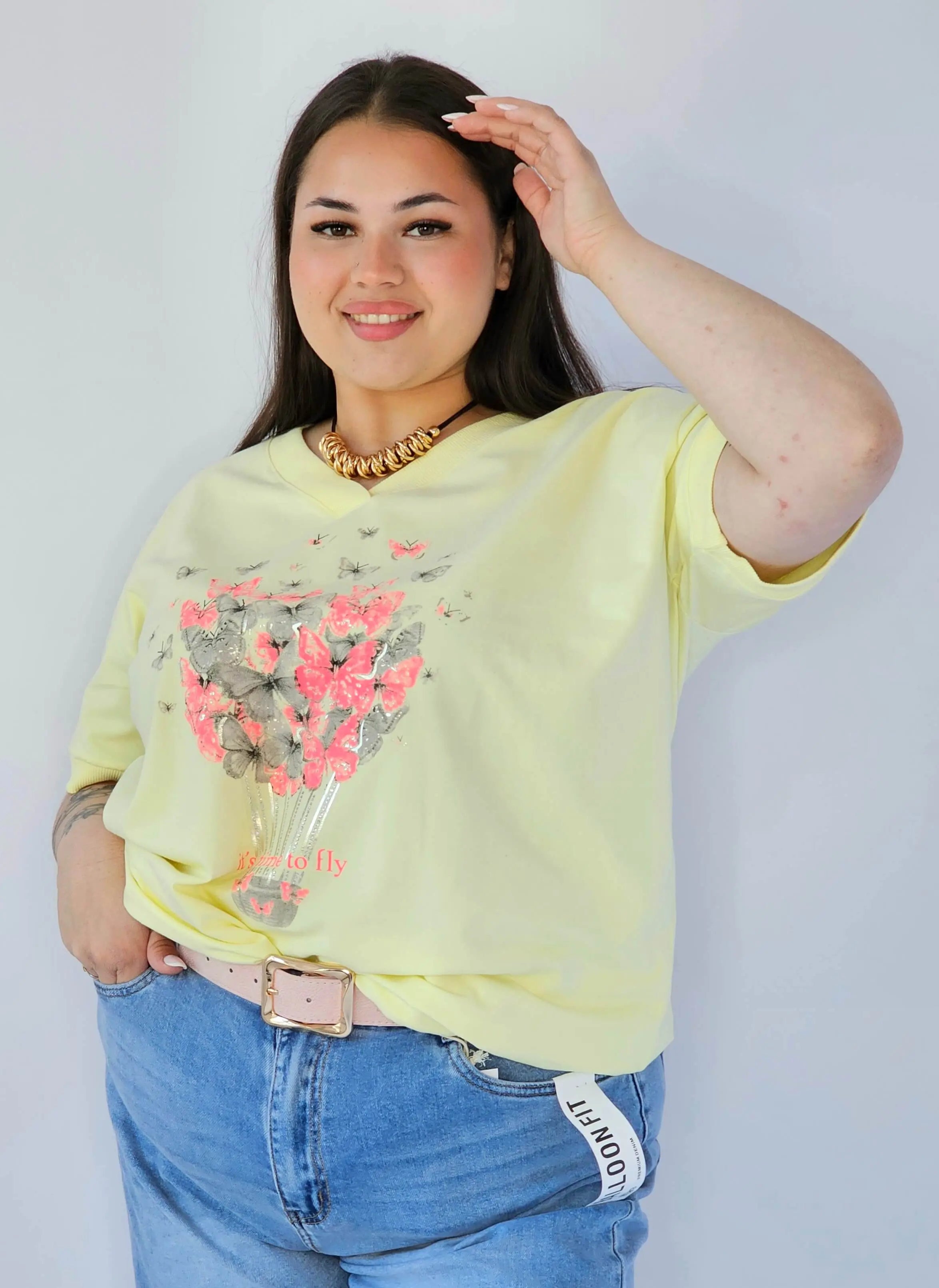 Bluzka Plus Size Z Dekoracyjnym Nadrukiem I Dekoltem V Stylowa XL