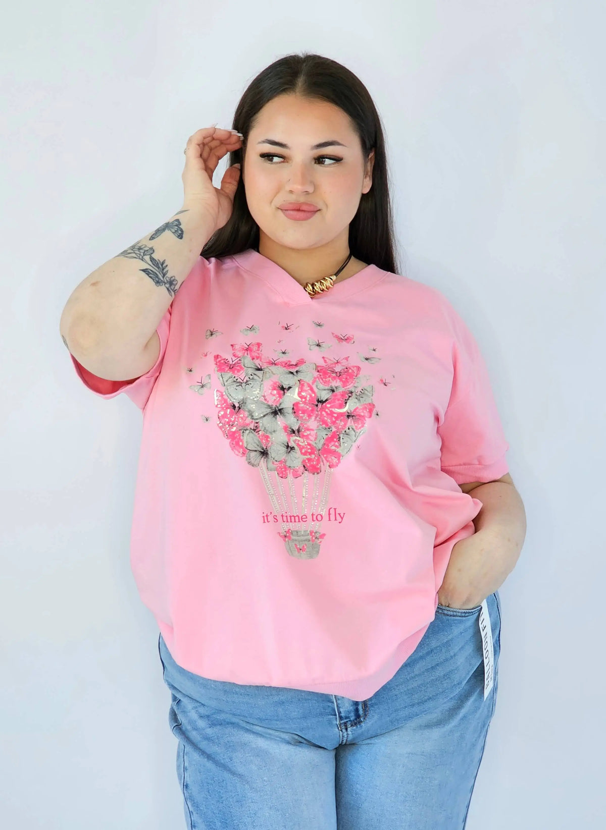 Bluzka Plus Size Z Dekoracyjnym Nadrukiem I Dekoltem V Stylowa XL