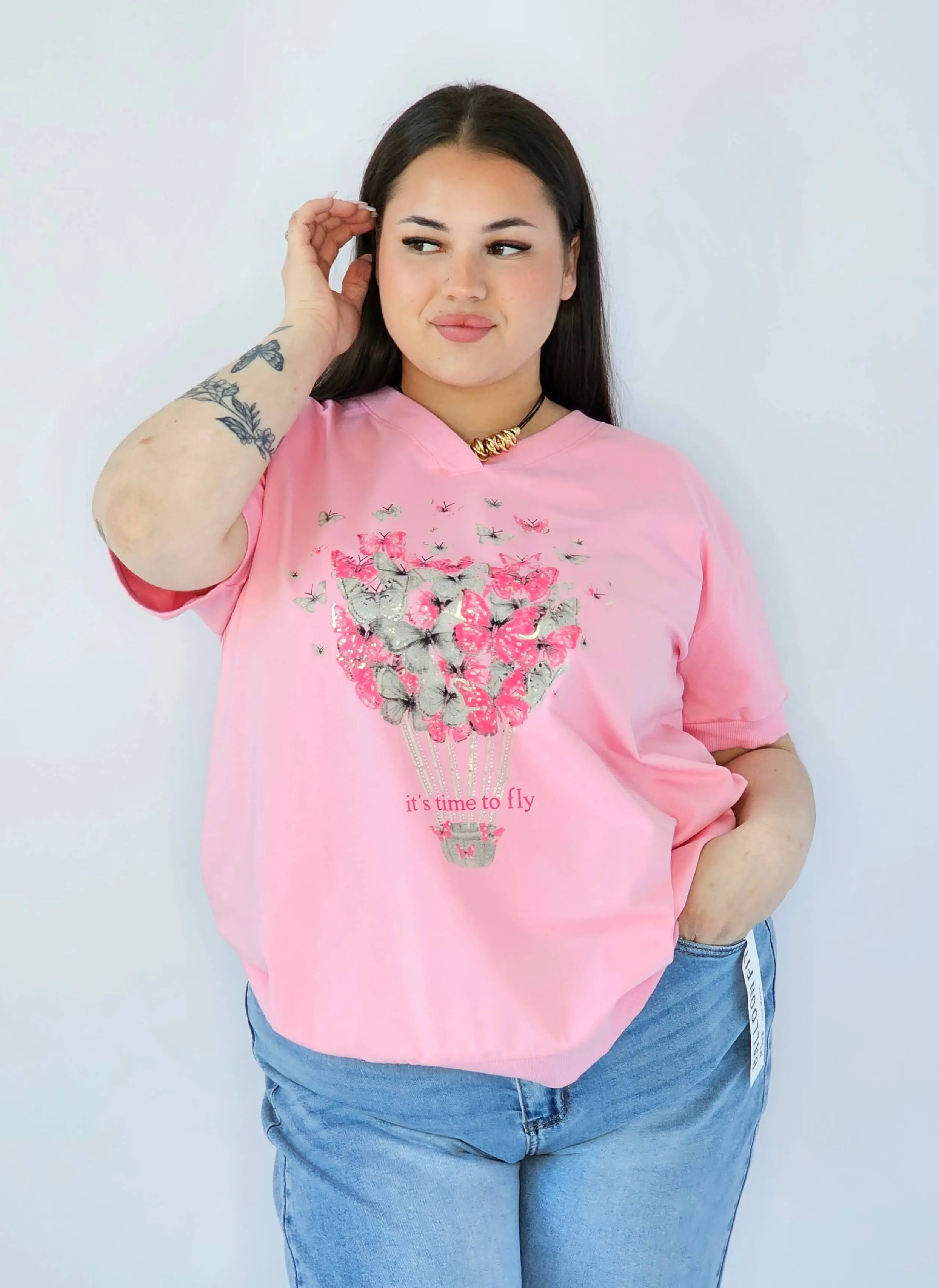 Bluzka Plus Size Z Dekoracyjnym Nadrukiem I Dekoltem V Stylowa XL