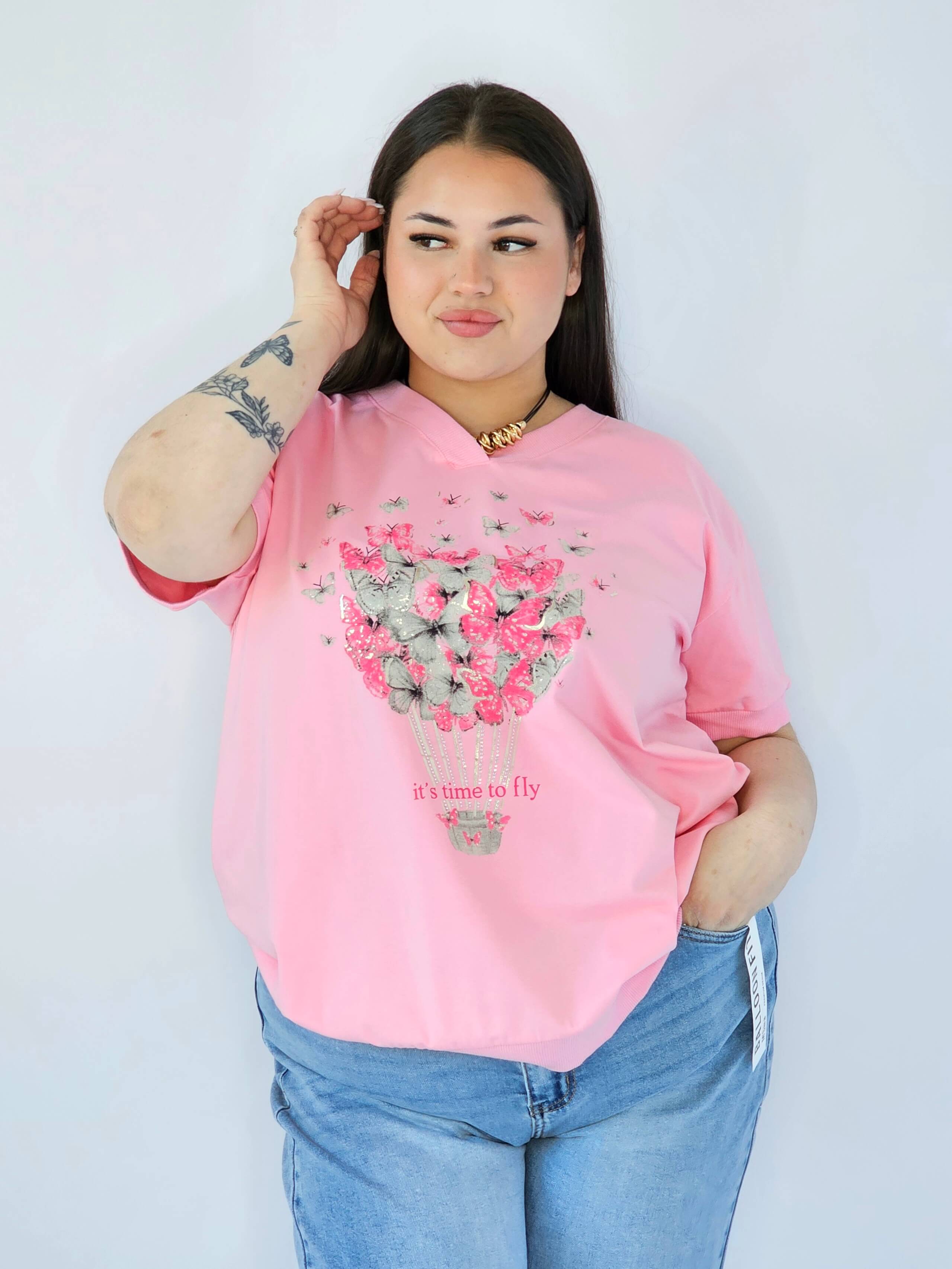 Bluzka Plus Size Z Dekoracyjnym Nadrukiem I Dekoltem V Stylowa XL