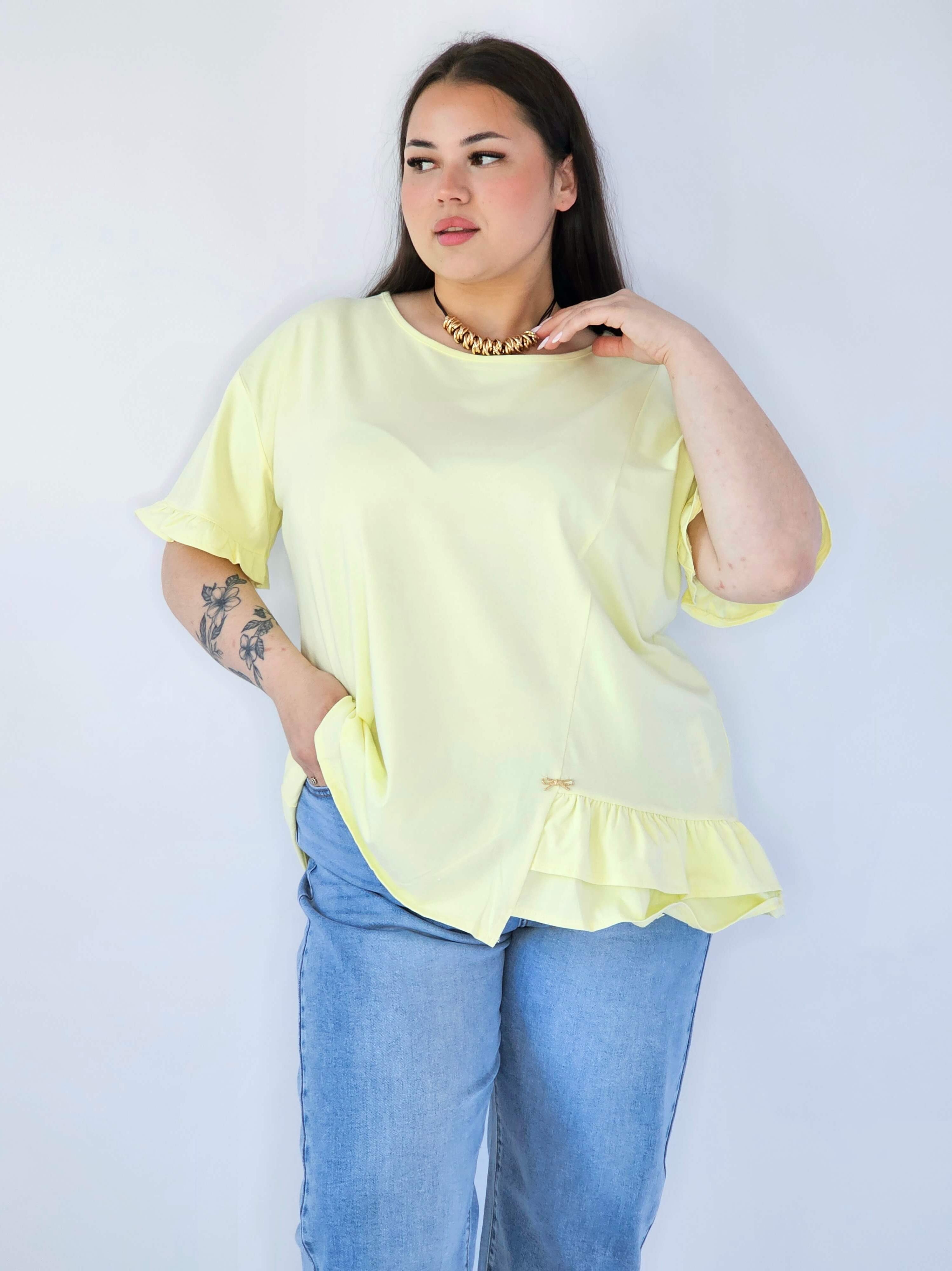 Bluzka Plus Size Z Falbanką I Ozdobnym Wykończeniem Stylowa XL