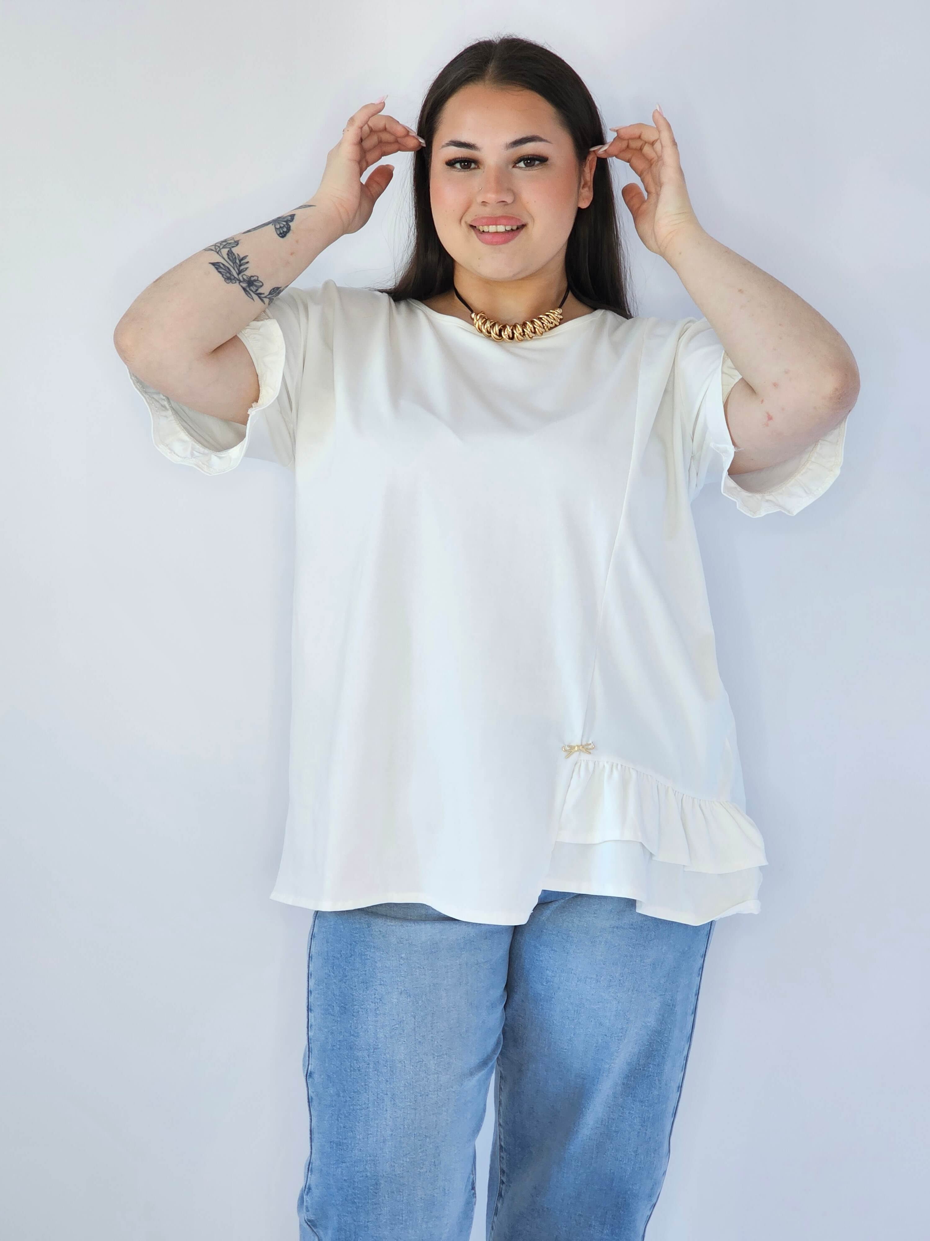 Bluzka Plus Size Z Falbanką I Ozdobnym Wykończeniem Stylowa XL