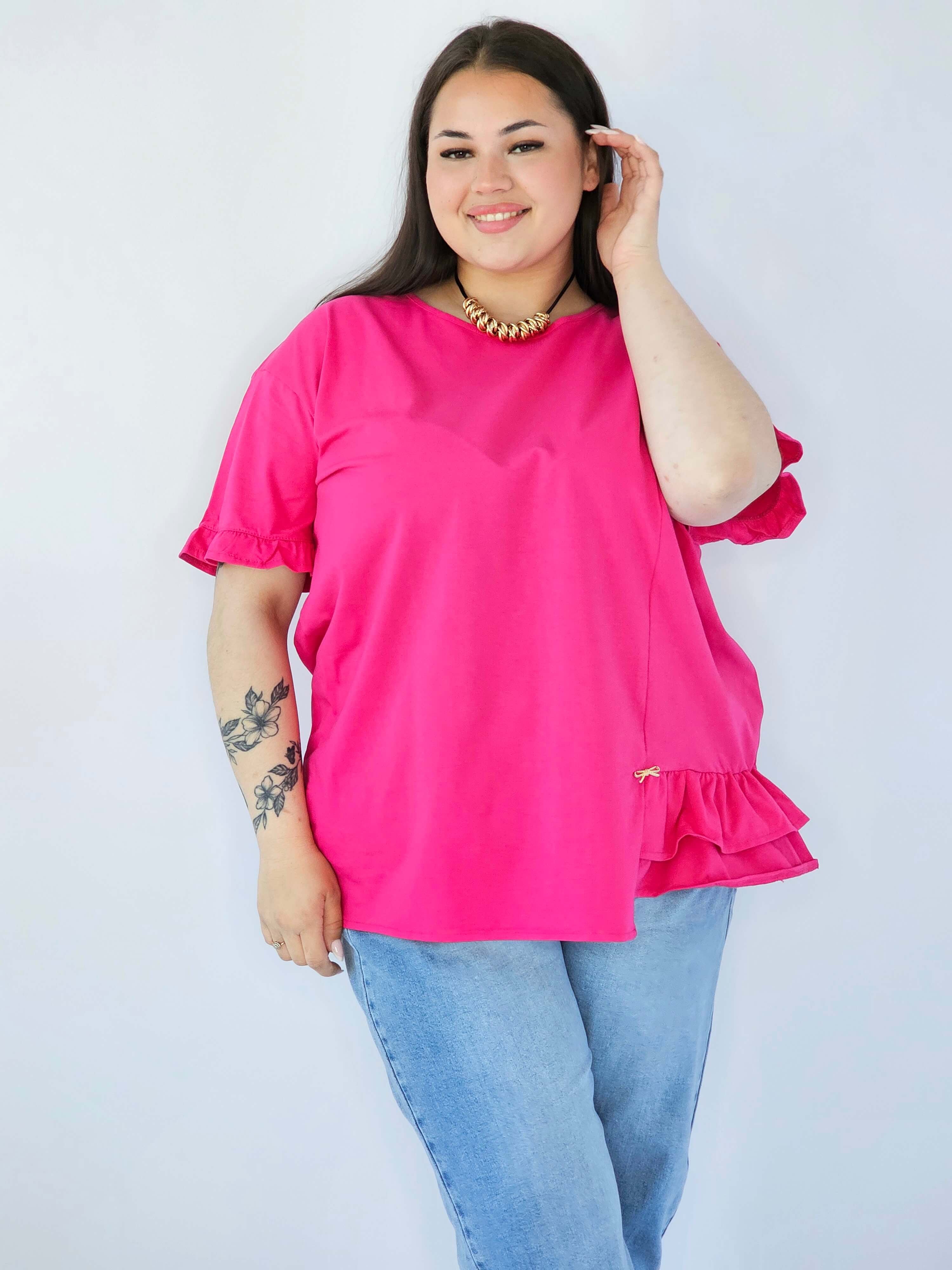 Bluzka Plus Size Z Falbanką I Ozdobnym Wykończeniem Stylowa XL
