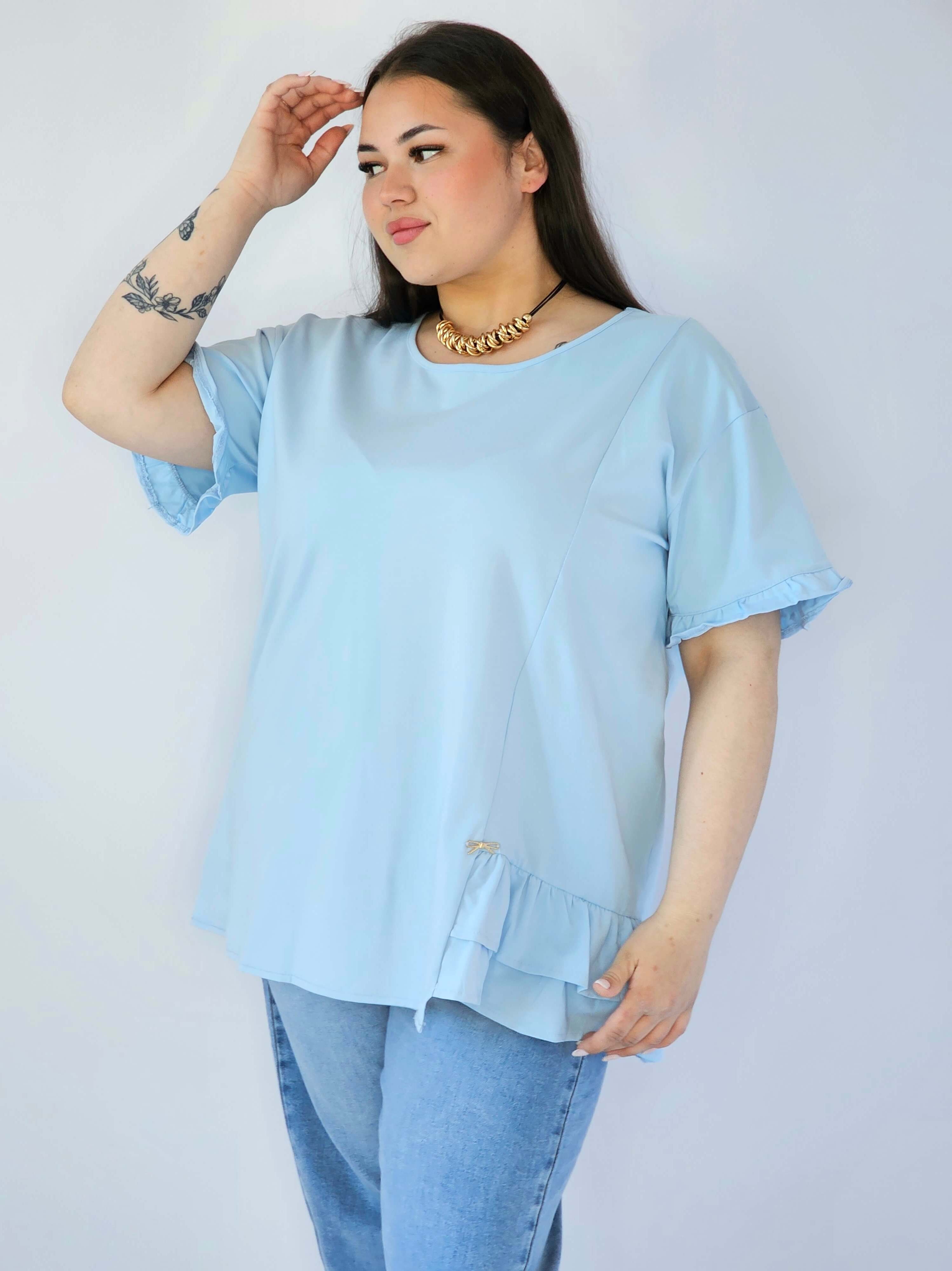 Bluzka Plus Size Z Falbanką I Ozdobnym Wykończeniem Stylowa XL
