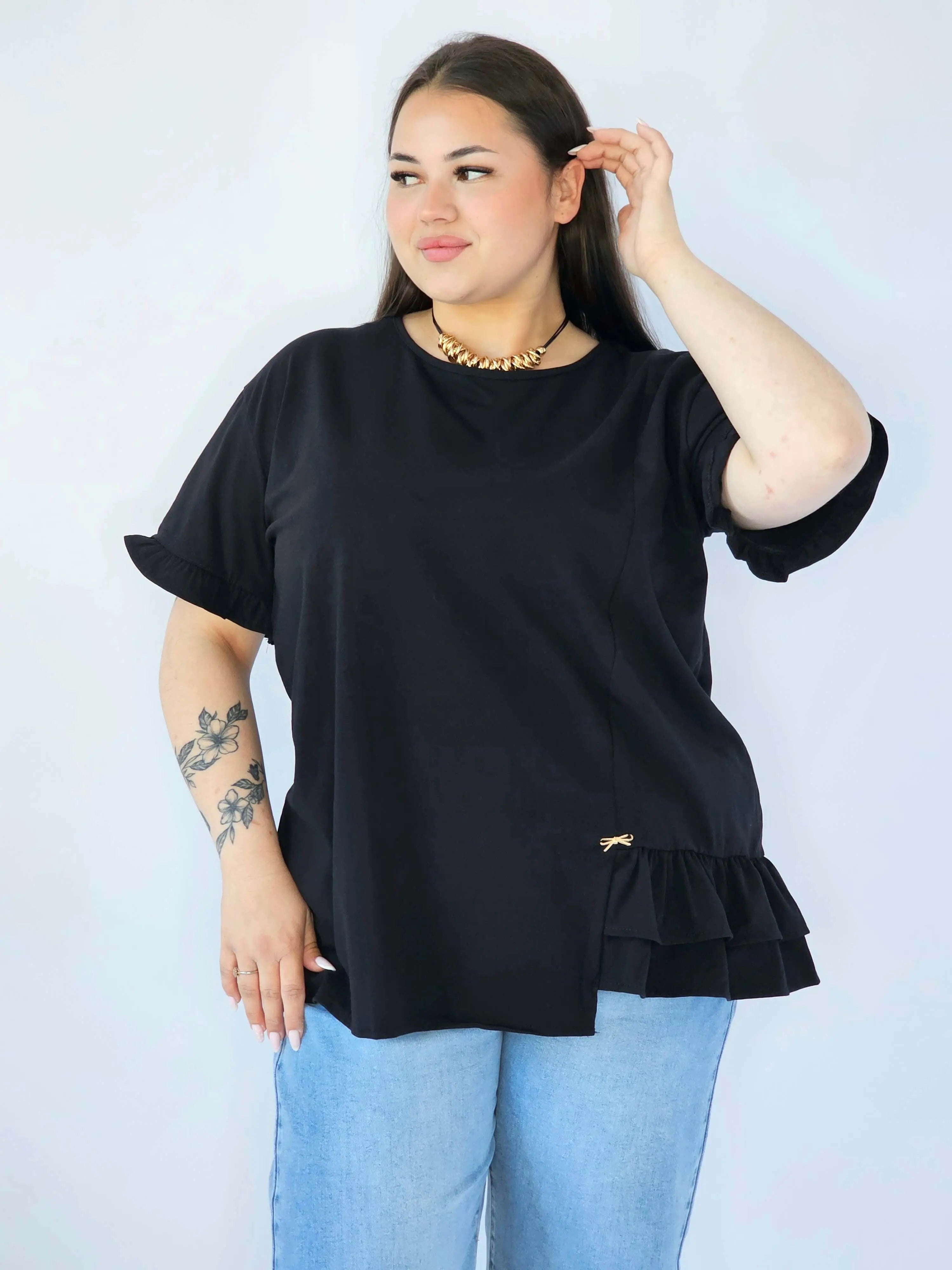 Bluzka Plus Size Z Falbanką I Ozdobnym Wykończeniem Stylowa XL
