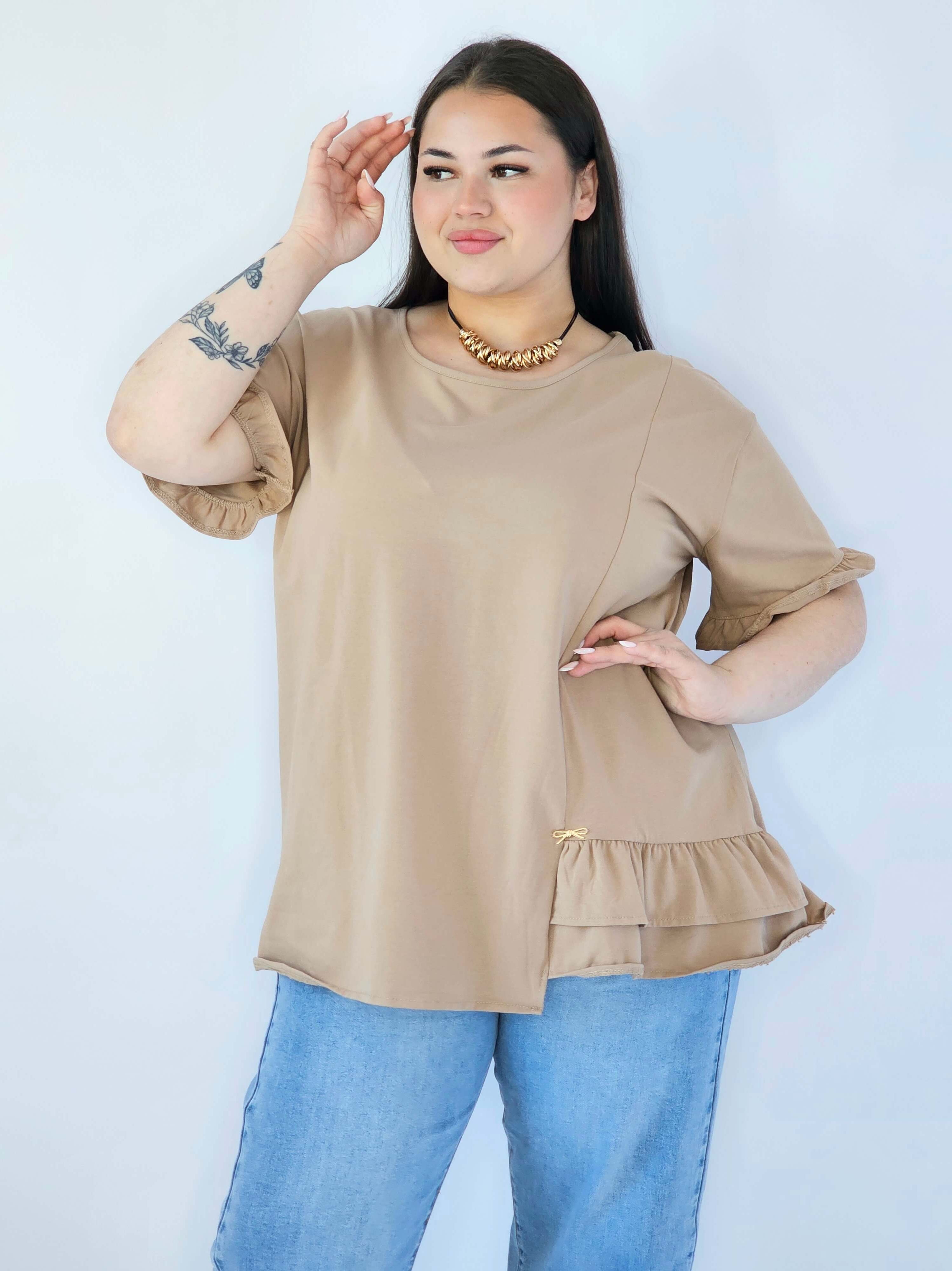 Bluzka Plus Size Z Falbanką I Ozdobnym Wykończeniem Stylowa XL