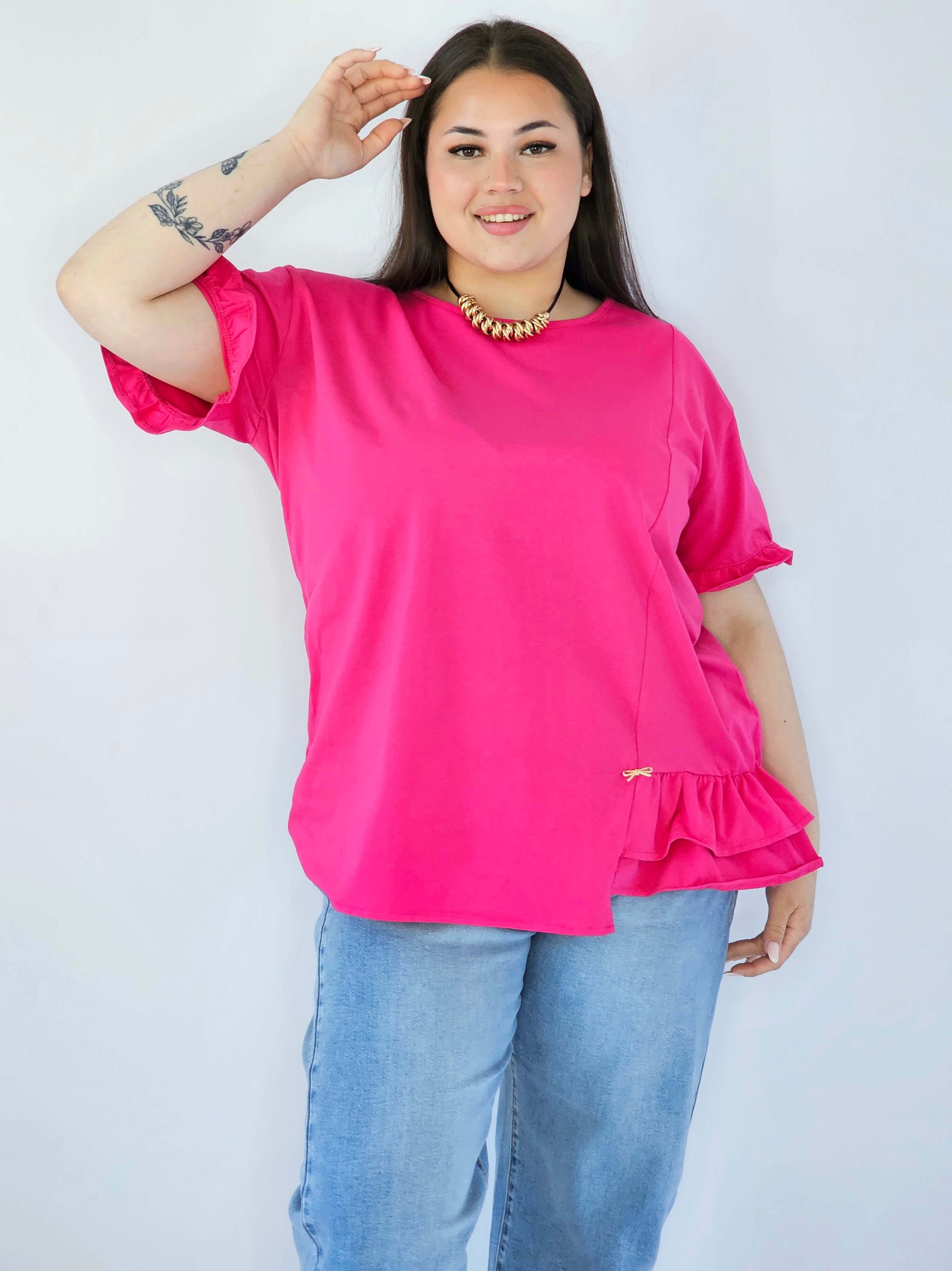 Bluzka Plus Size Z Falbanką I Ozdobnym Wykończeniem Stylowa XL