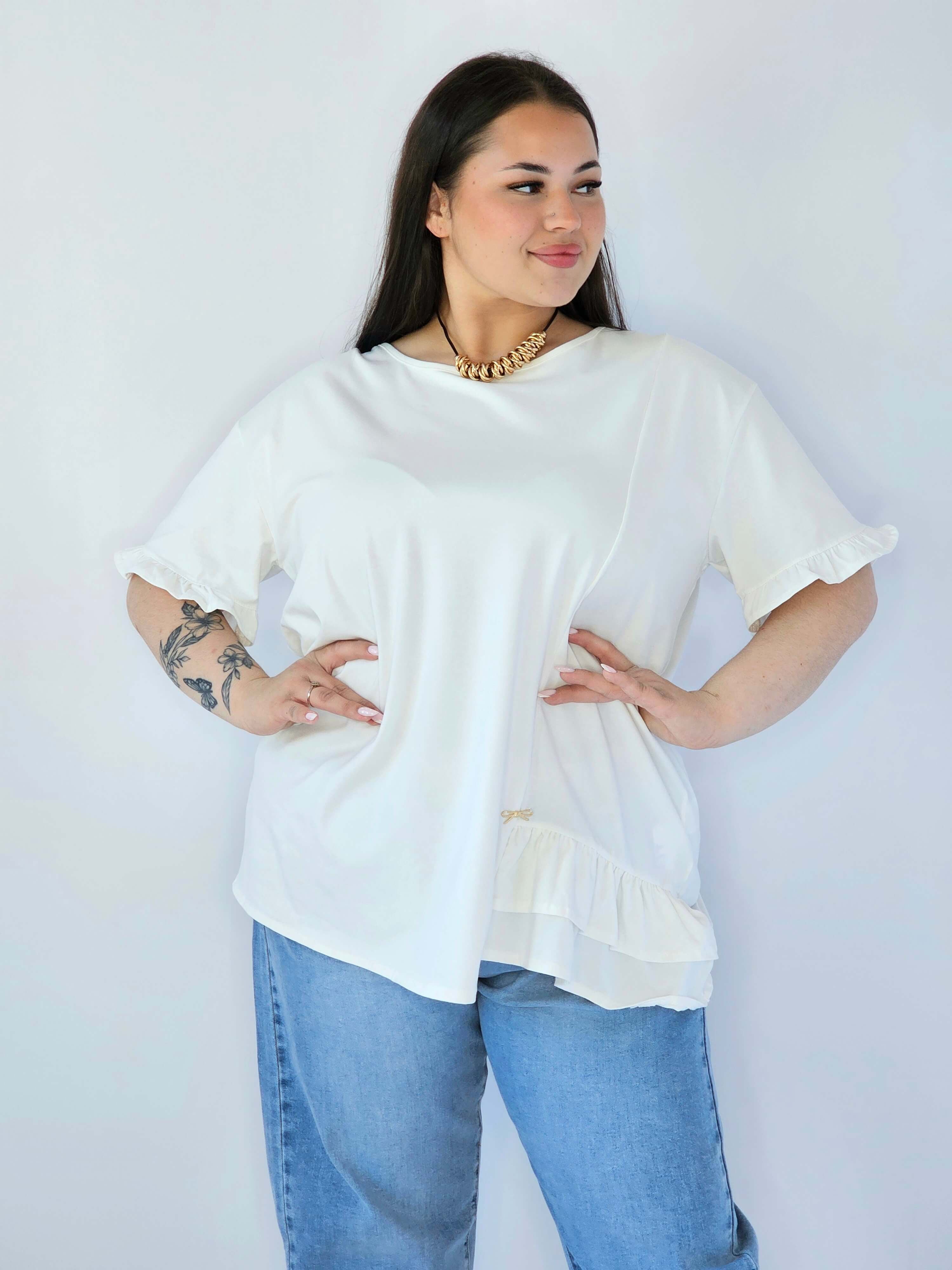 Bluzka Plus Size Z Falbanką I Ozdobnym Wykończeniem Stylowa XL
