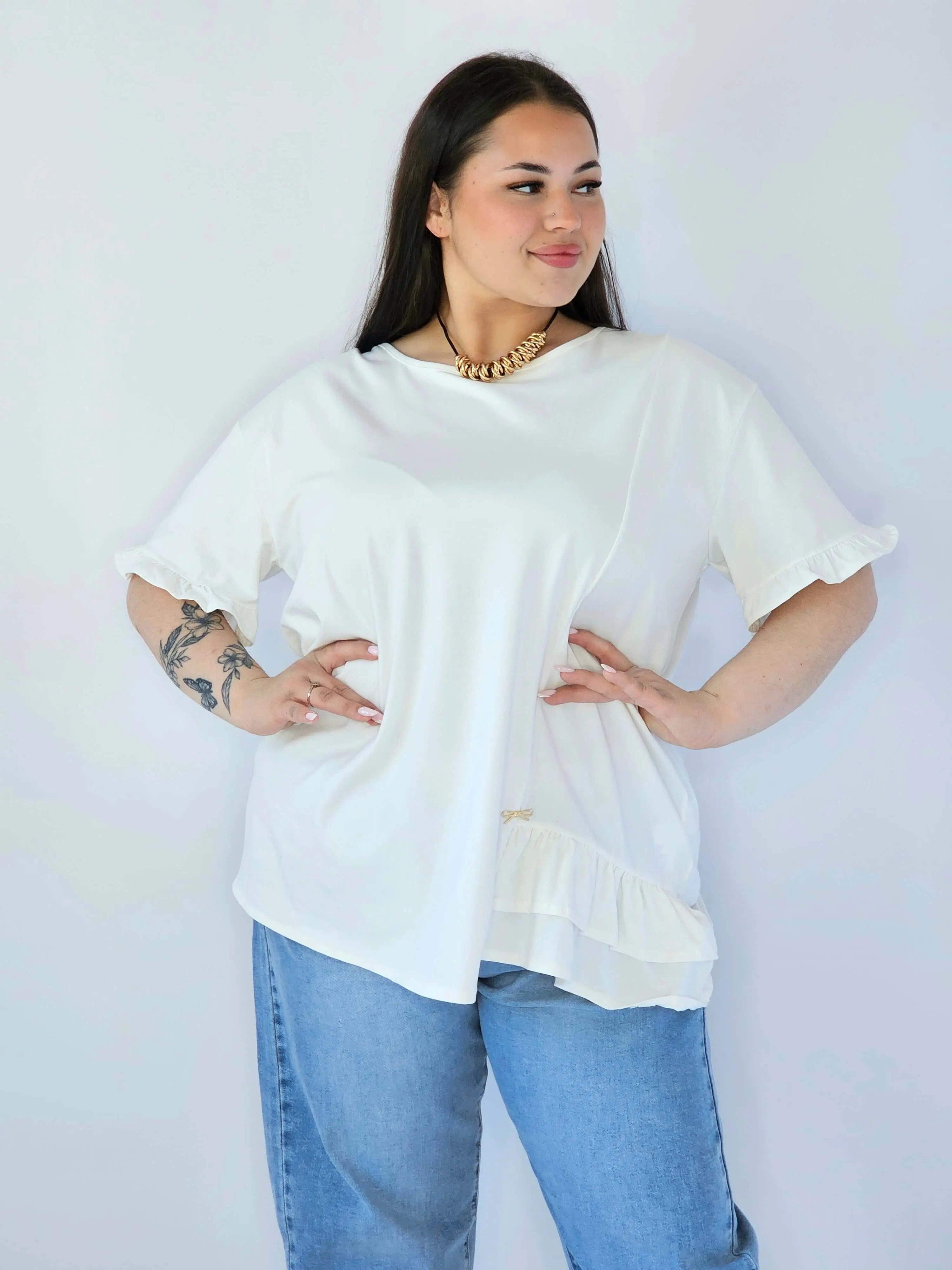 Bluzka Plus Size Z Falbanką I Ozdobnym Wykończeniem Stylowa XL