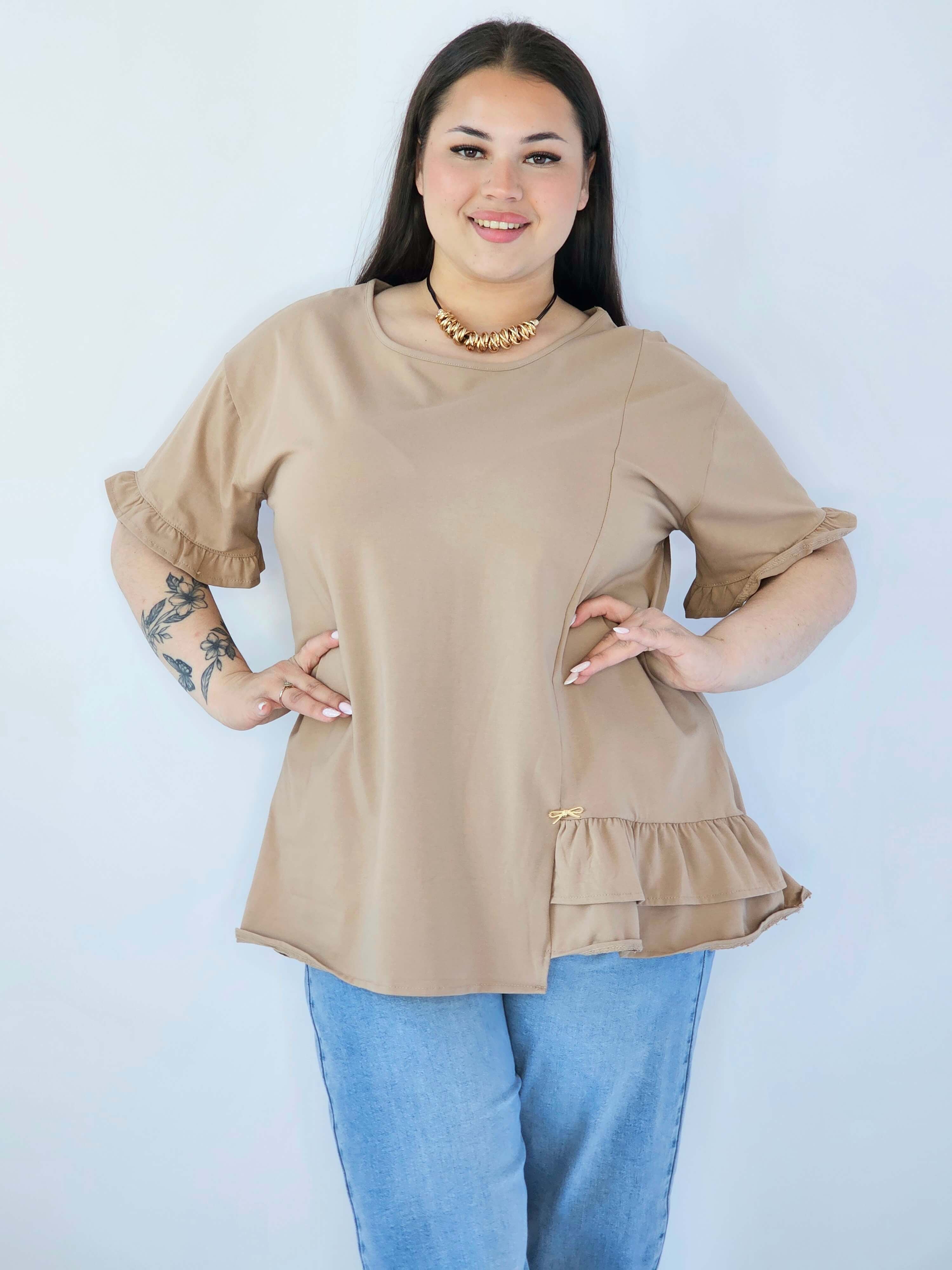 Bluzka Plus Size Z Falbanką I Ozdobnym Wykończeniem Stylowa XL