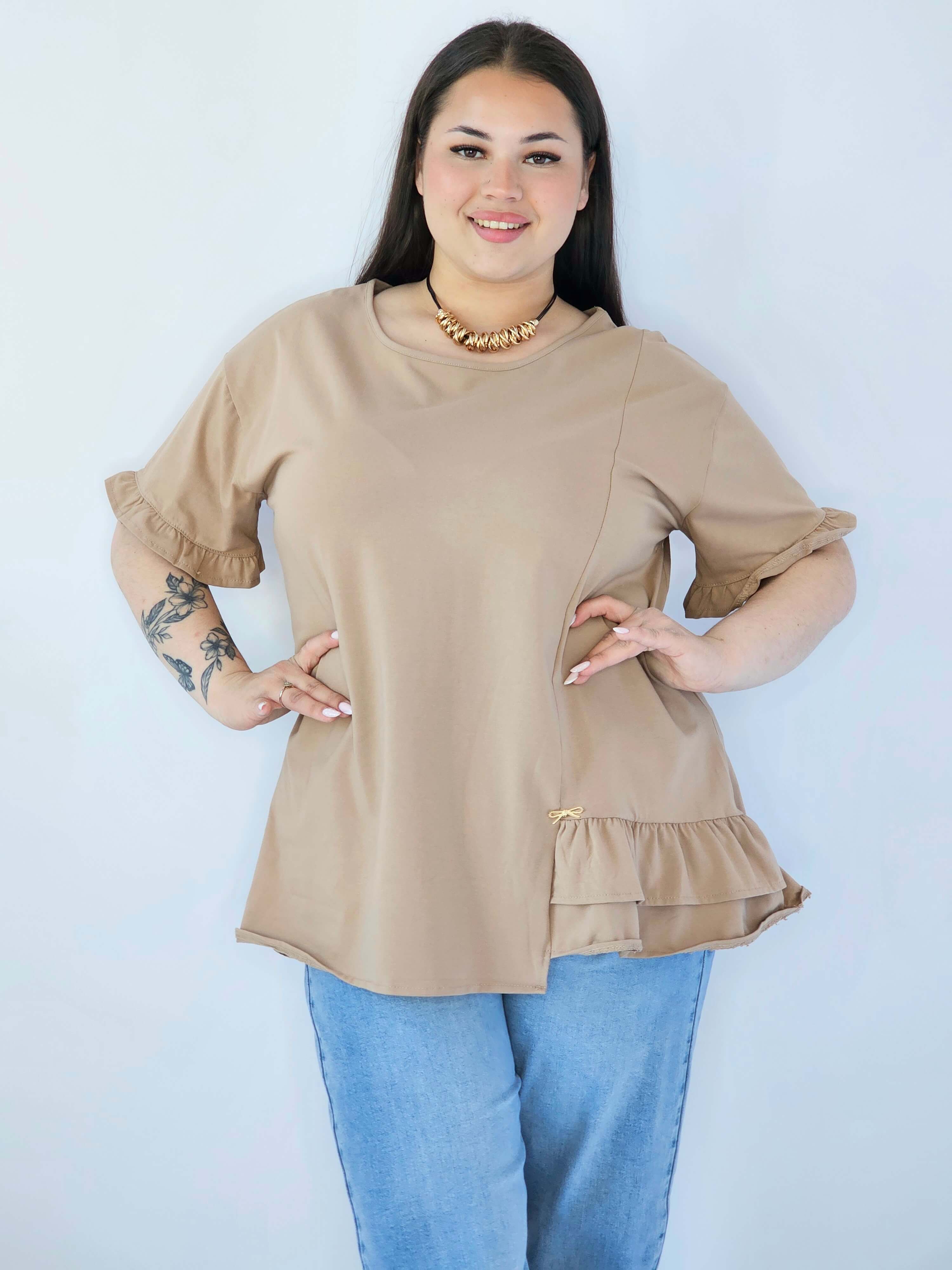 Bluzka Plus Size Z Falbanką I Ozdobnym Wykończeniem Stylowa XL
