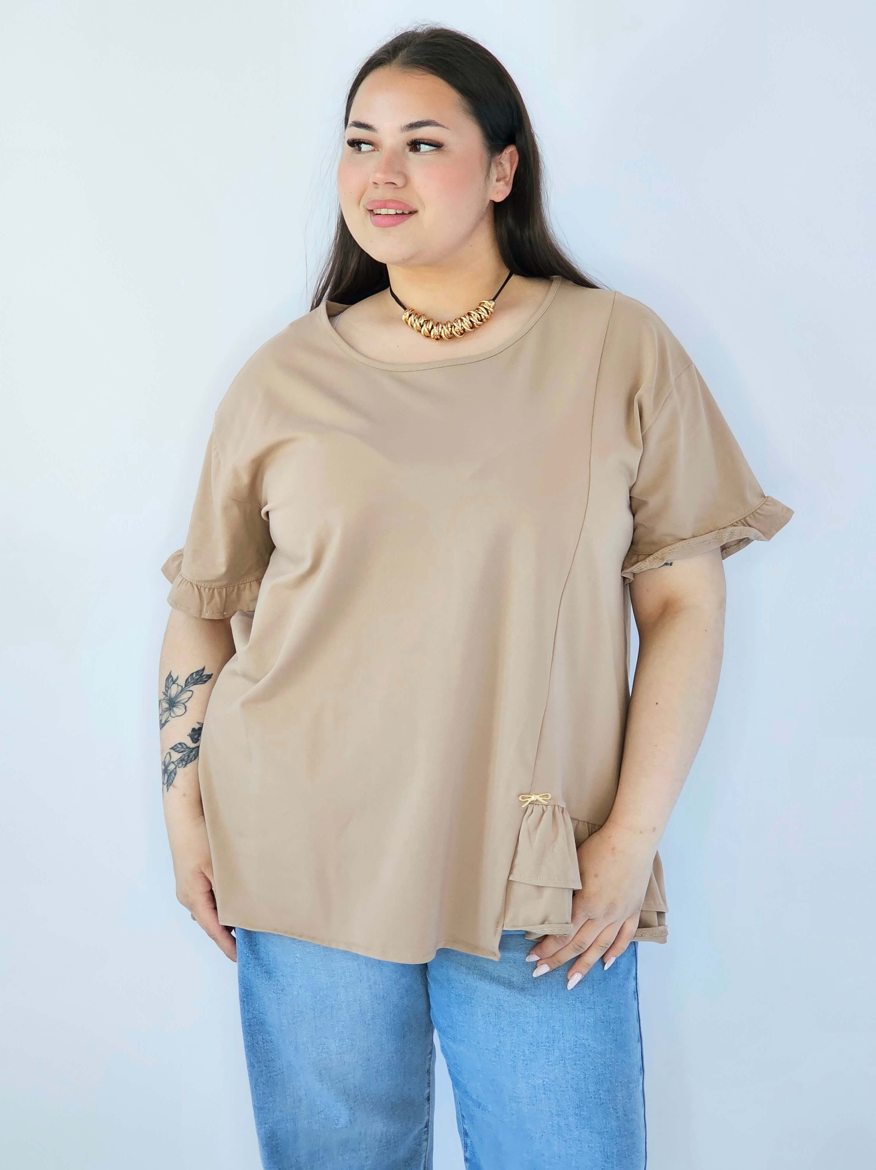 Bluzka Plus Size Z Falbanką I Ozdobnym Wykończeniem Stylowa XL