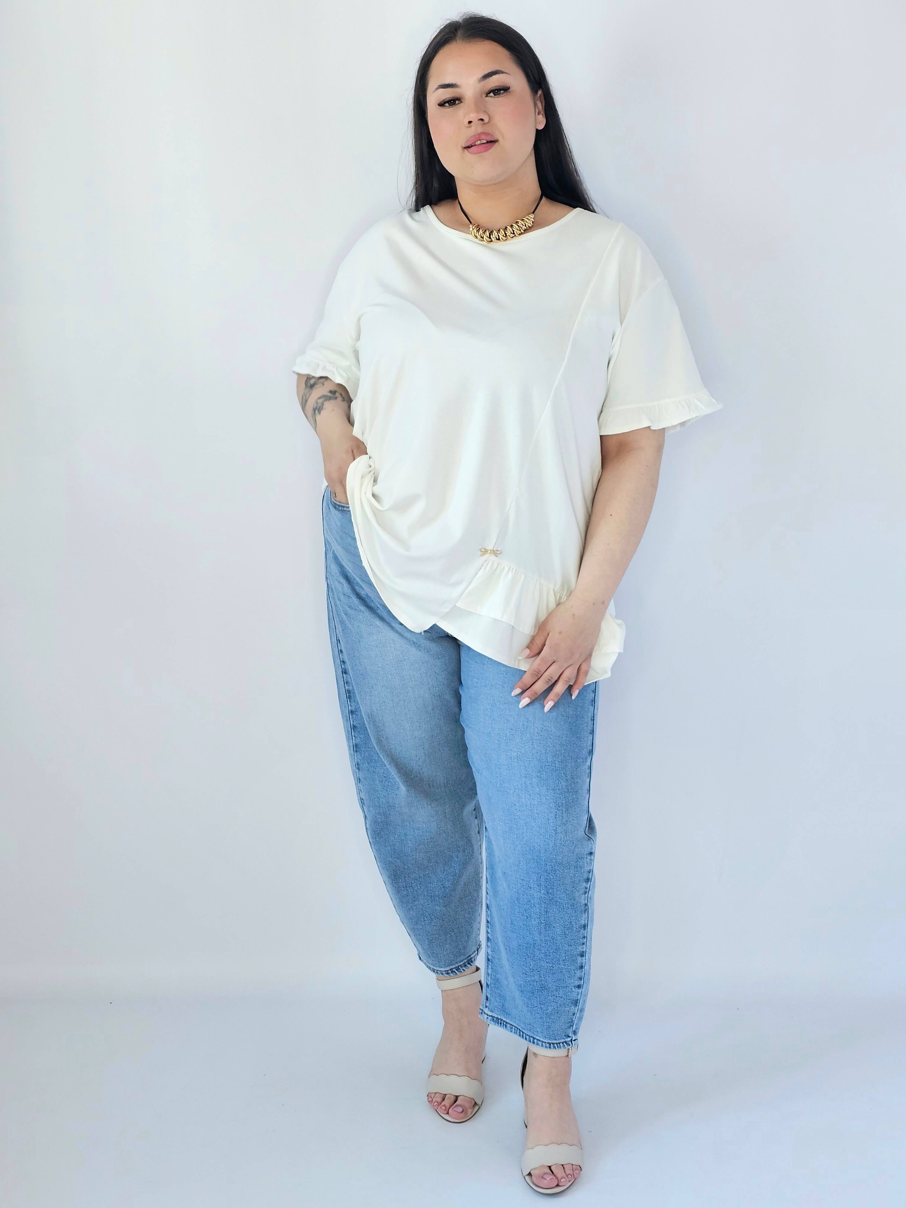 Bluzka Plus Size Z Falbanką I Ozdobnym Wykończeniem Stylowa XL