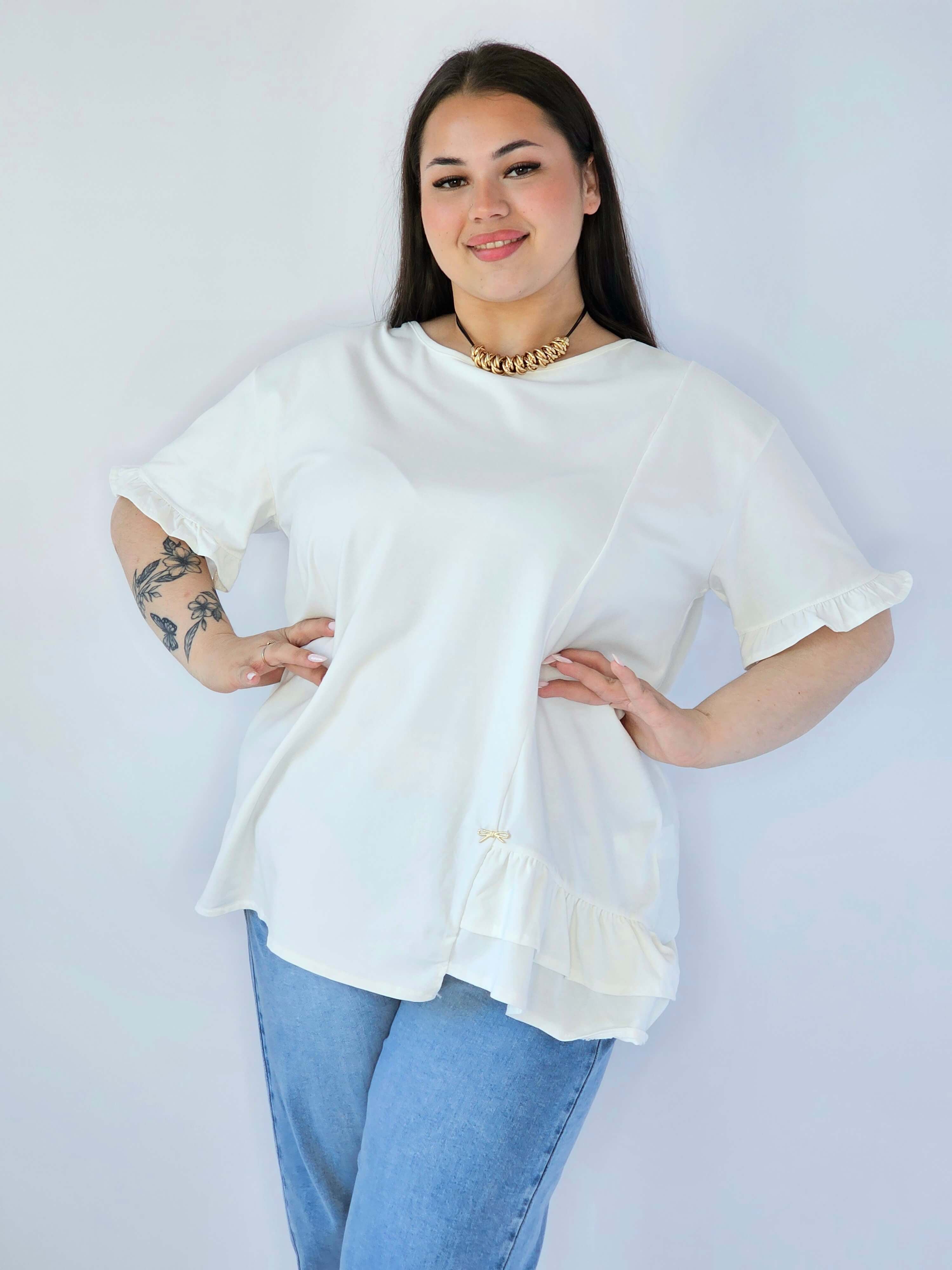 Bluzka Plus Size Z Falbanką I Ozdobnym Wykończeniem Stylowa XL