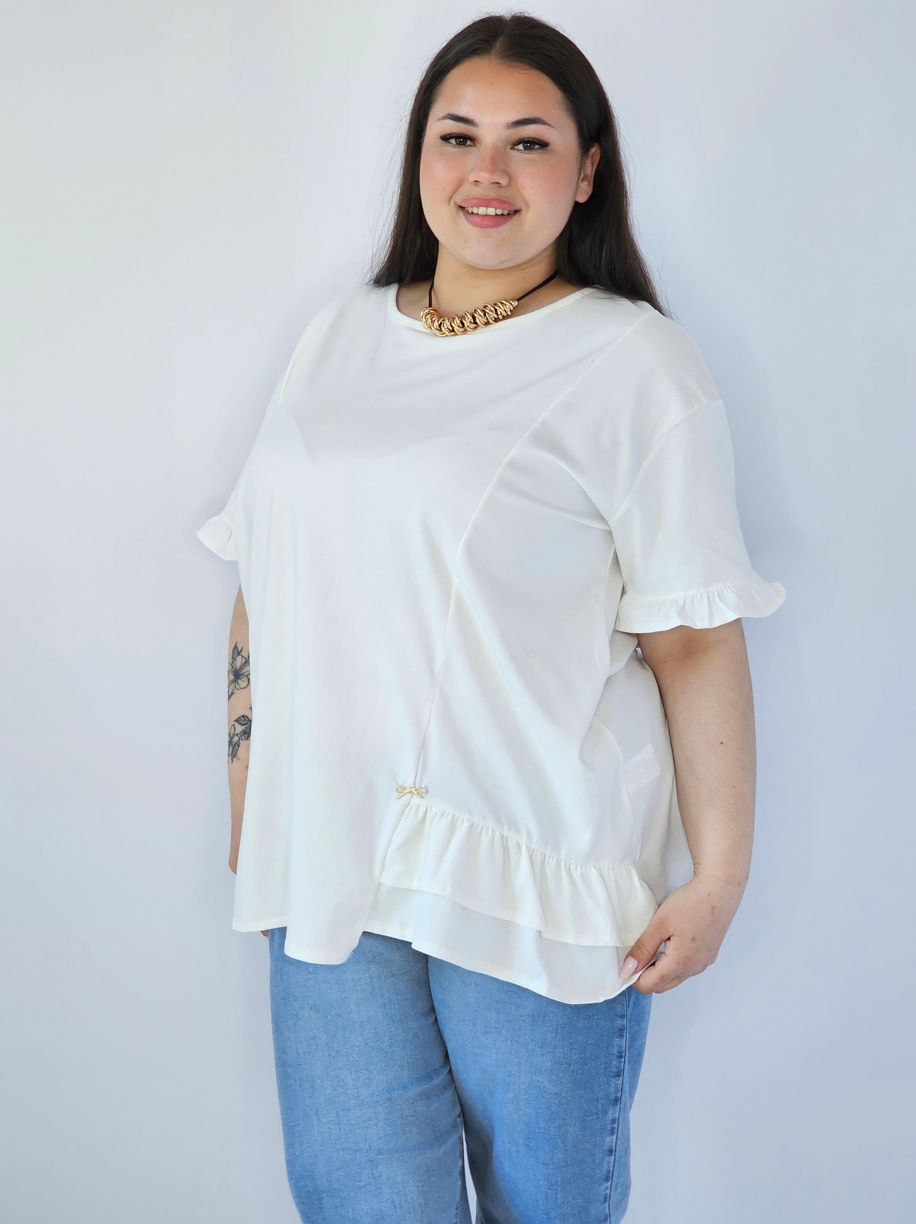 Bluzka Plus Size Z Falbanką I Ozdobnym Wykończeniem Stylowa XL