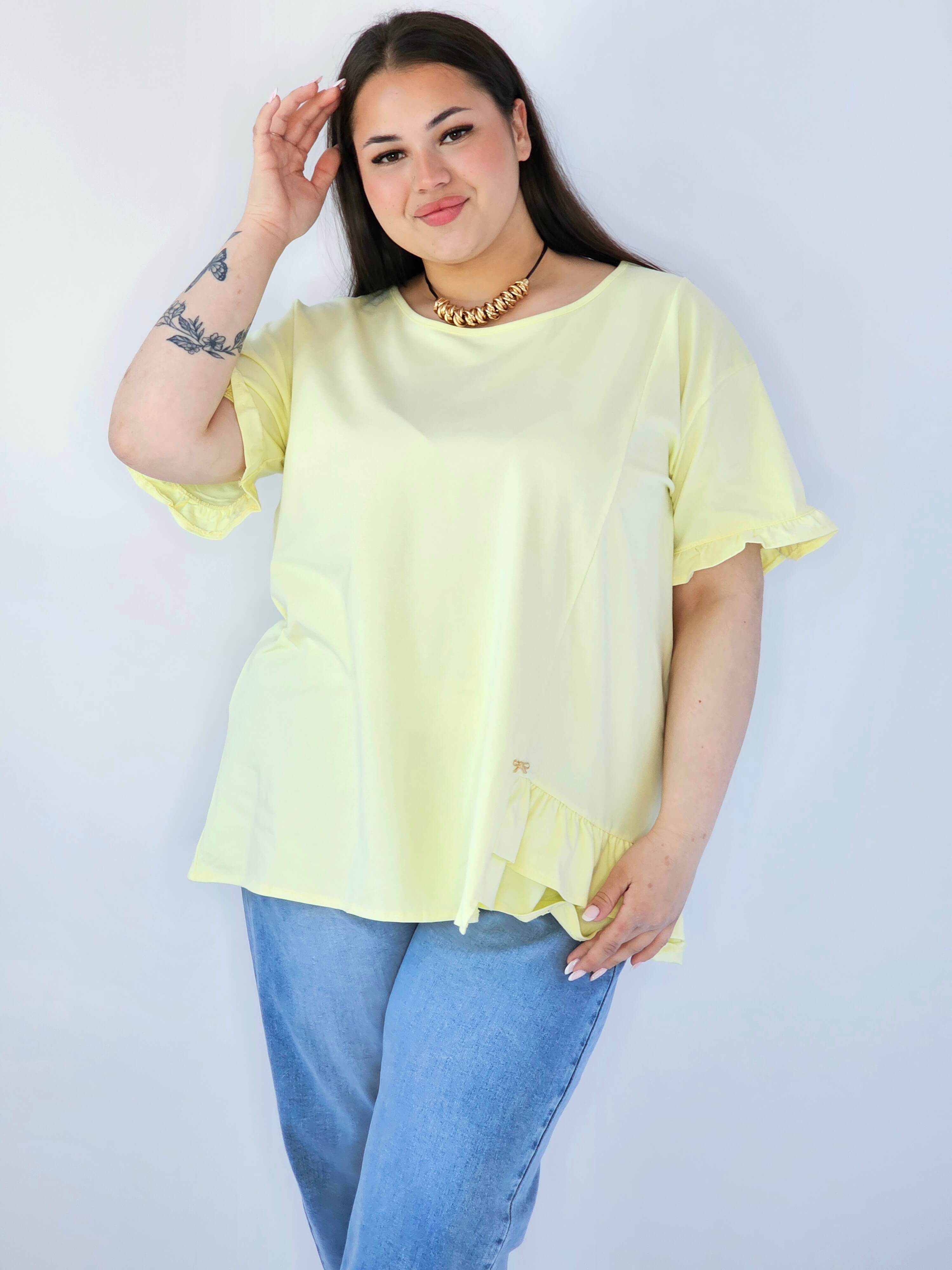 Bluzka Plus Size Z Falbanką I Ozdobnym Wykończeniem Stylowa XL